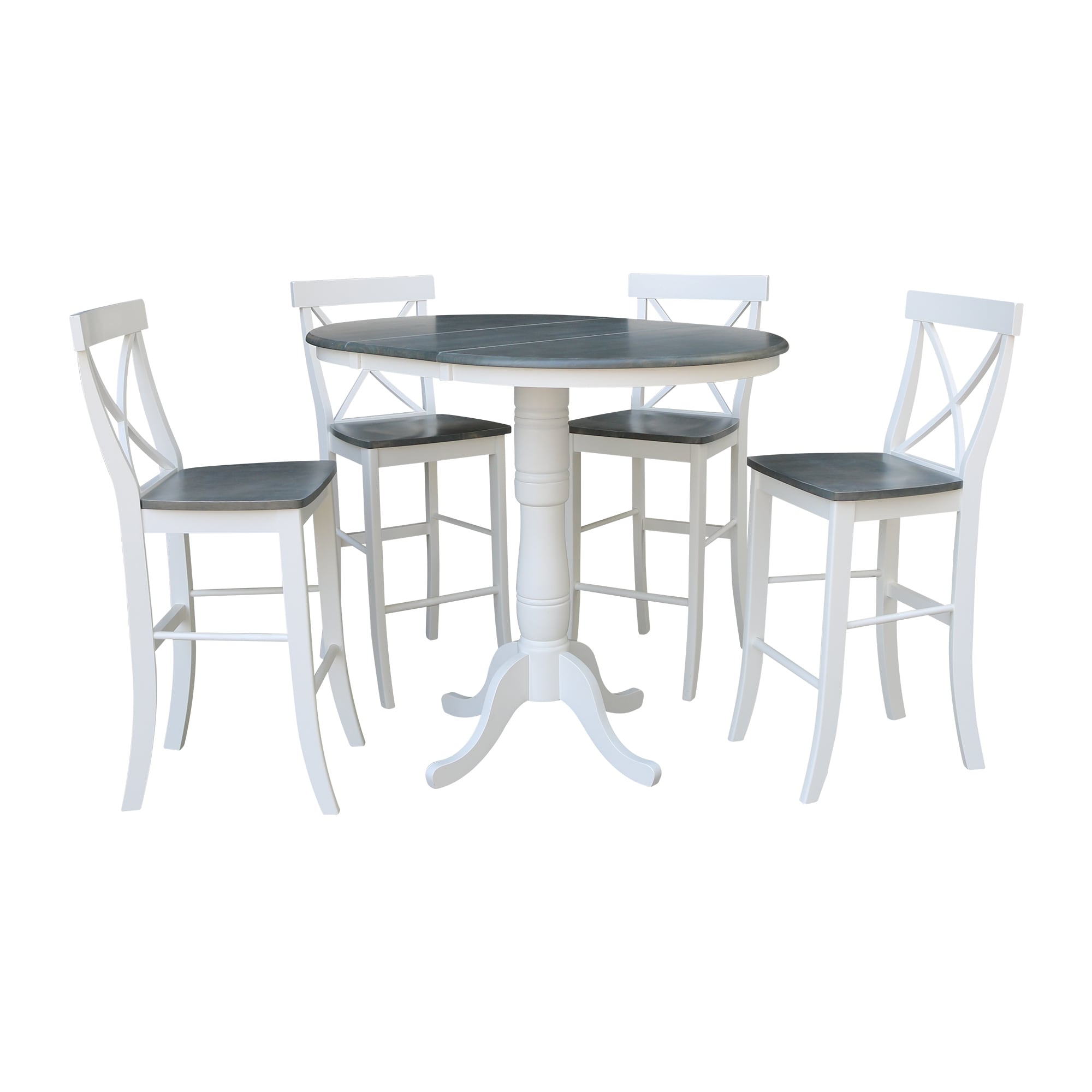 International Concepts K05-36RXT-6B-S6133-4 White/heather gray Traditional Dining Room Set with Round Table ( Seats 4 )