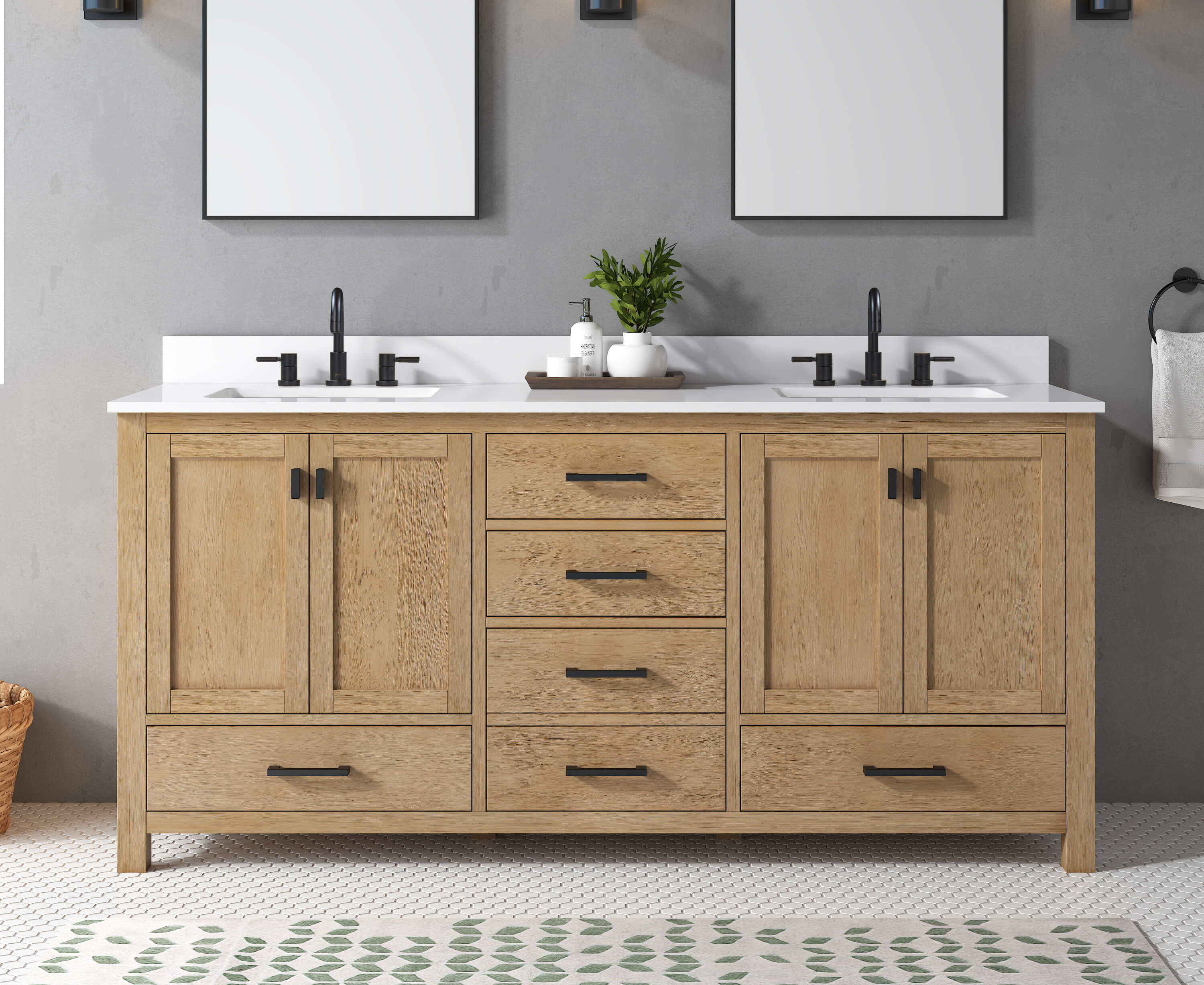 Avanity MODERO-VS73-OA-E Modero 73-in Brushed Oak Undermount Double sink Bathroom Vanity with Cala White Engineered stone Top