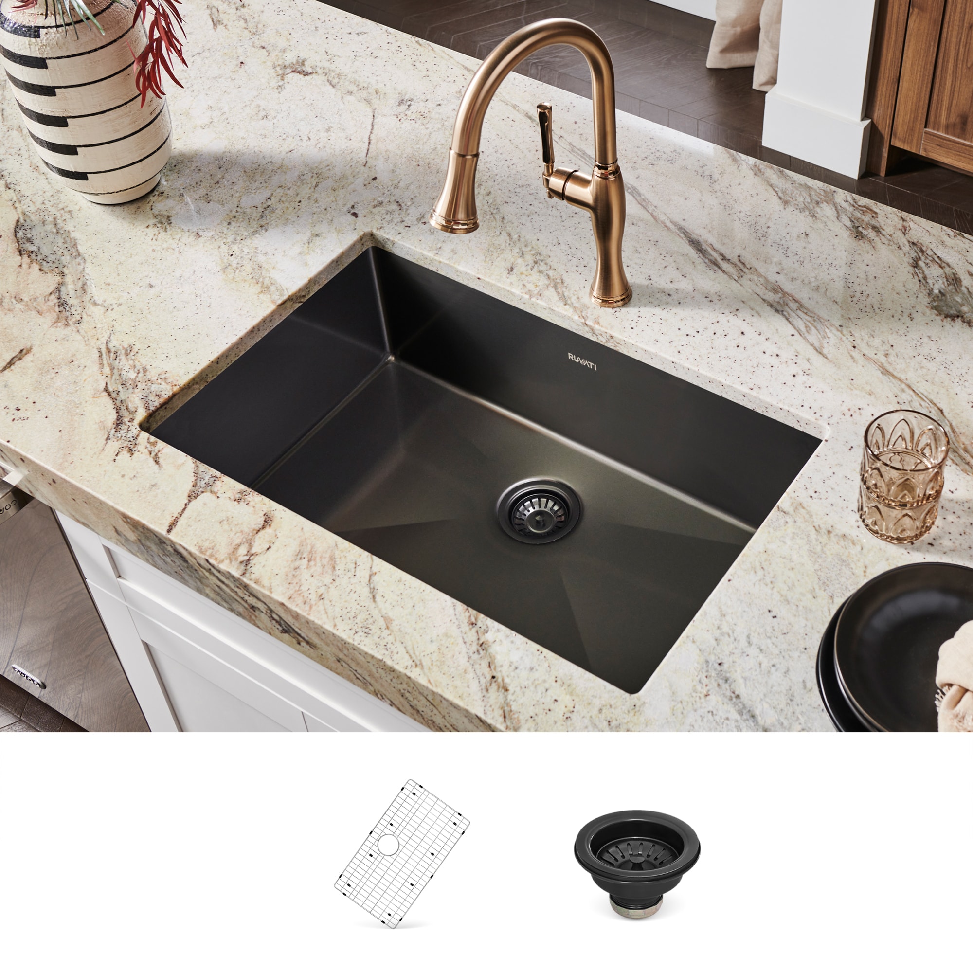 61 in. W x 22 in. D Granite Single Trough Sink Vanity Top in Midnight Black