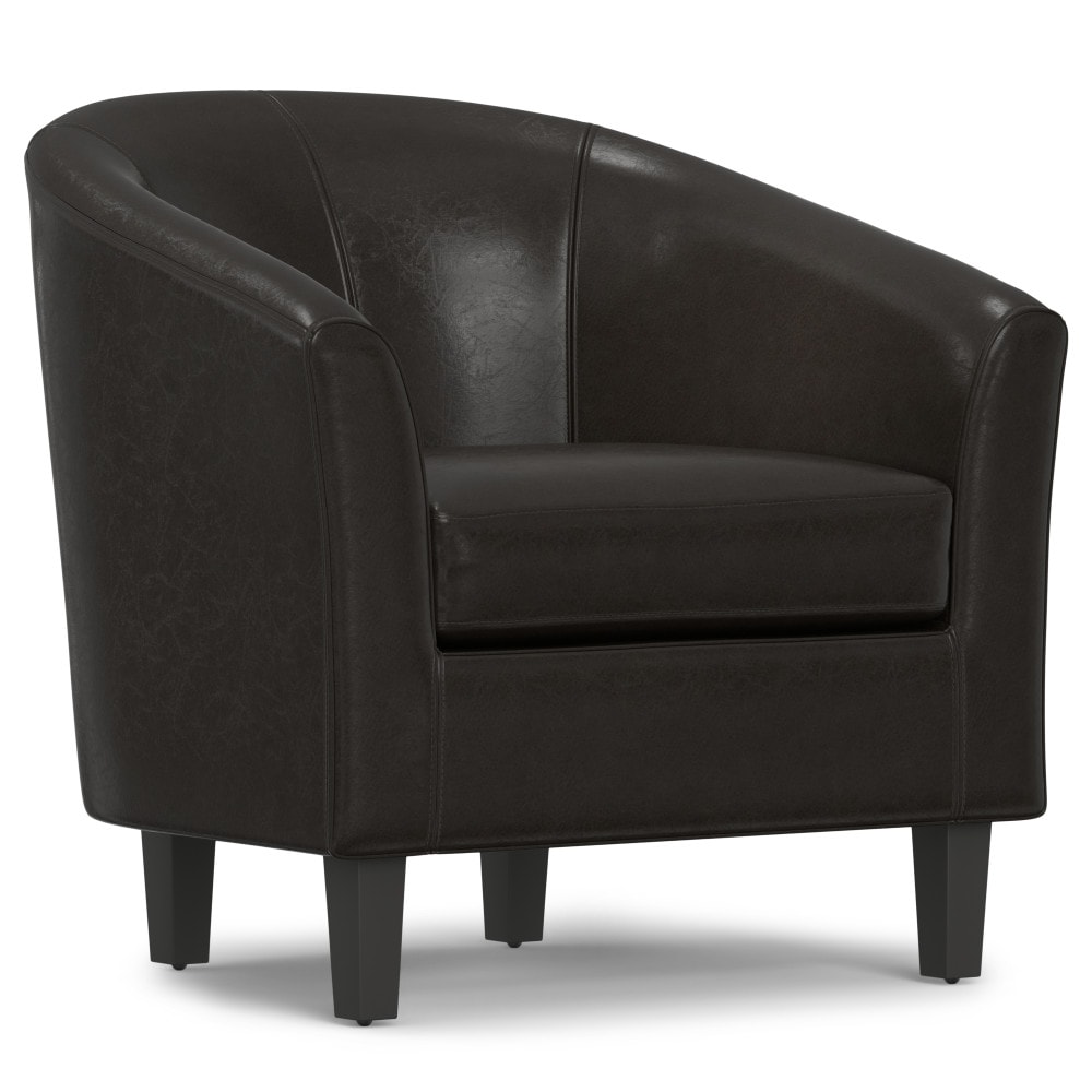 Simpli Home AXCTUB-001 Austin Modern Brown Faux leather Barrel Chair