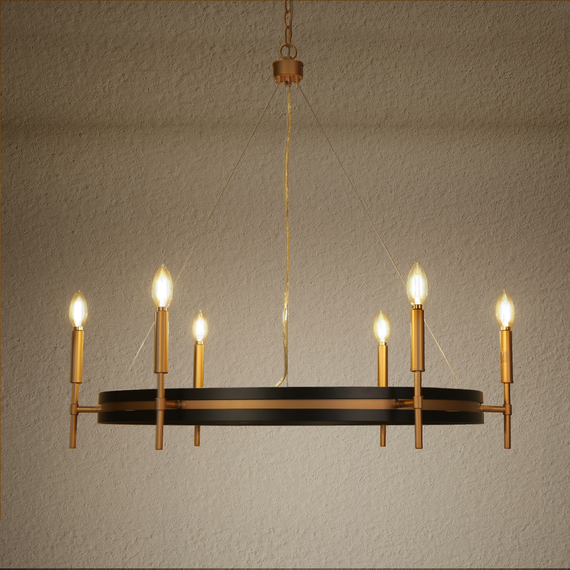 Froebon Black and Gold 6-Light Candle Chandelier