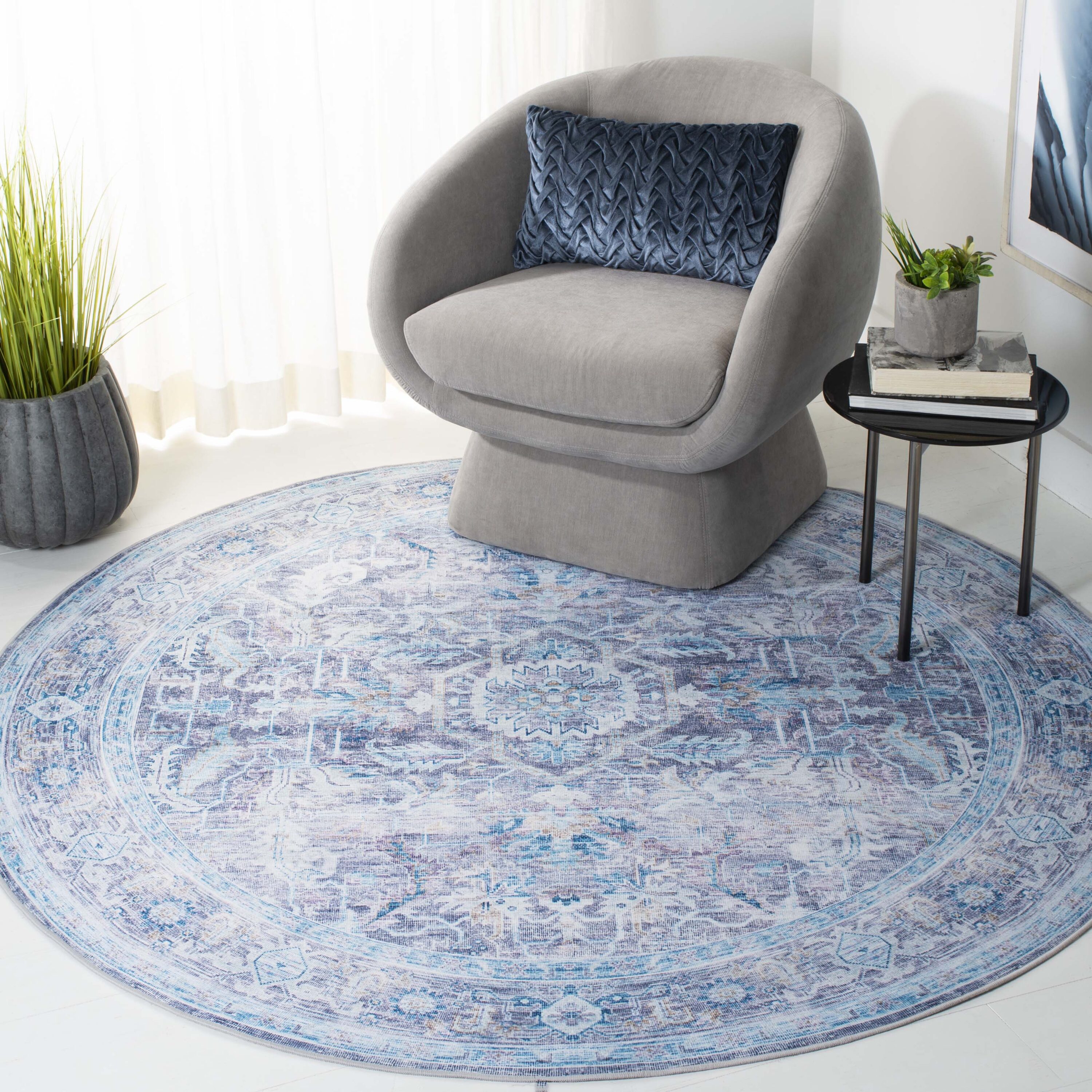 Safavieh TSN185V-6R Tucson 6 x 6 (ft) Loomed Polyester Purple/Blue Round Indoor Border Machine washable Area rug