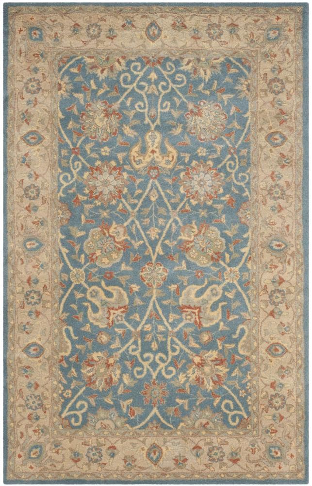 Safavieh AT21E-5 Antiquity Dergaz 5 x 8 (ft) Tufted Wool Blue Rectangular Indoor Floral/Botanical Vintage Area rug