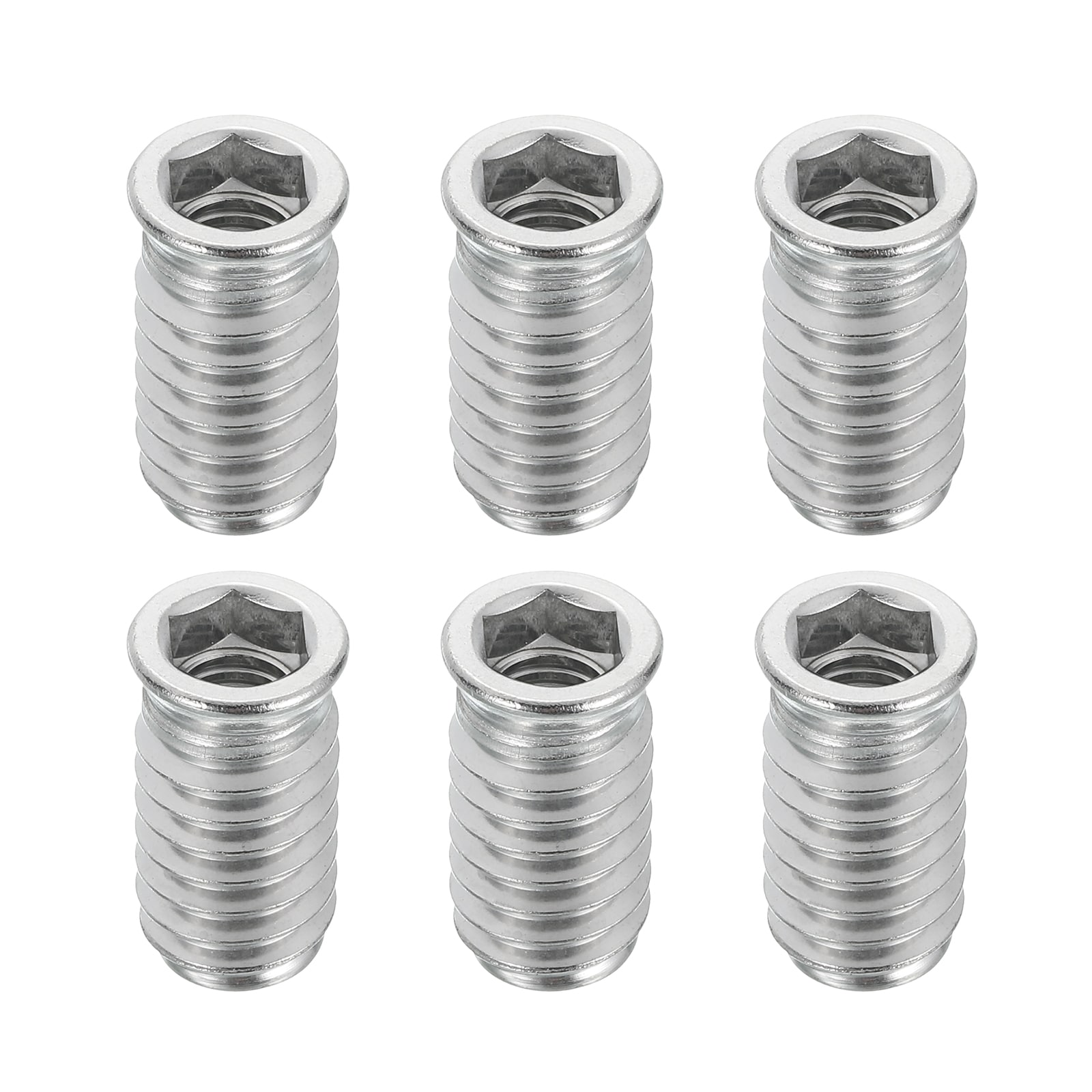 Unique Bargains 6pcs Threaded Inserts Nuts M8x25mm Hex Socket Drive Nut Inserts for Wood - 304 Stainless Steel Screws Furniture Screw in Nuts Bolt Fastener Connector Wood