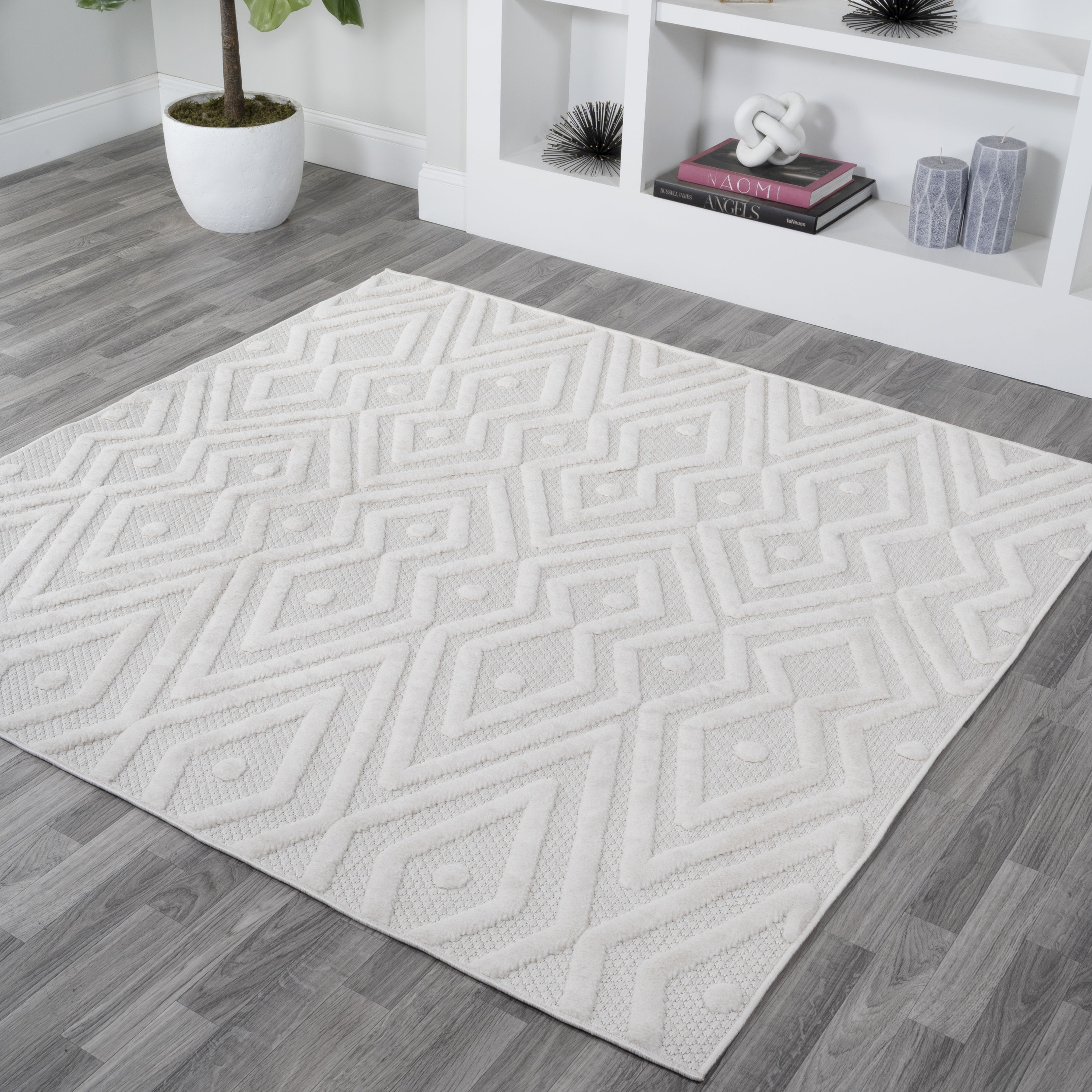 JONATHAN  Y IBZ100D-5SQ IBIZA Balansat Moroccan Diamond 5 x 5 (ft) Loomed Polypropylene Ivory Square Indoor/Outdoor Geometric Bohemian/Eclectic Area rug