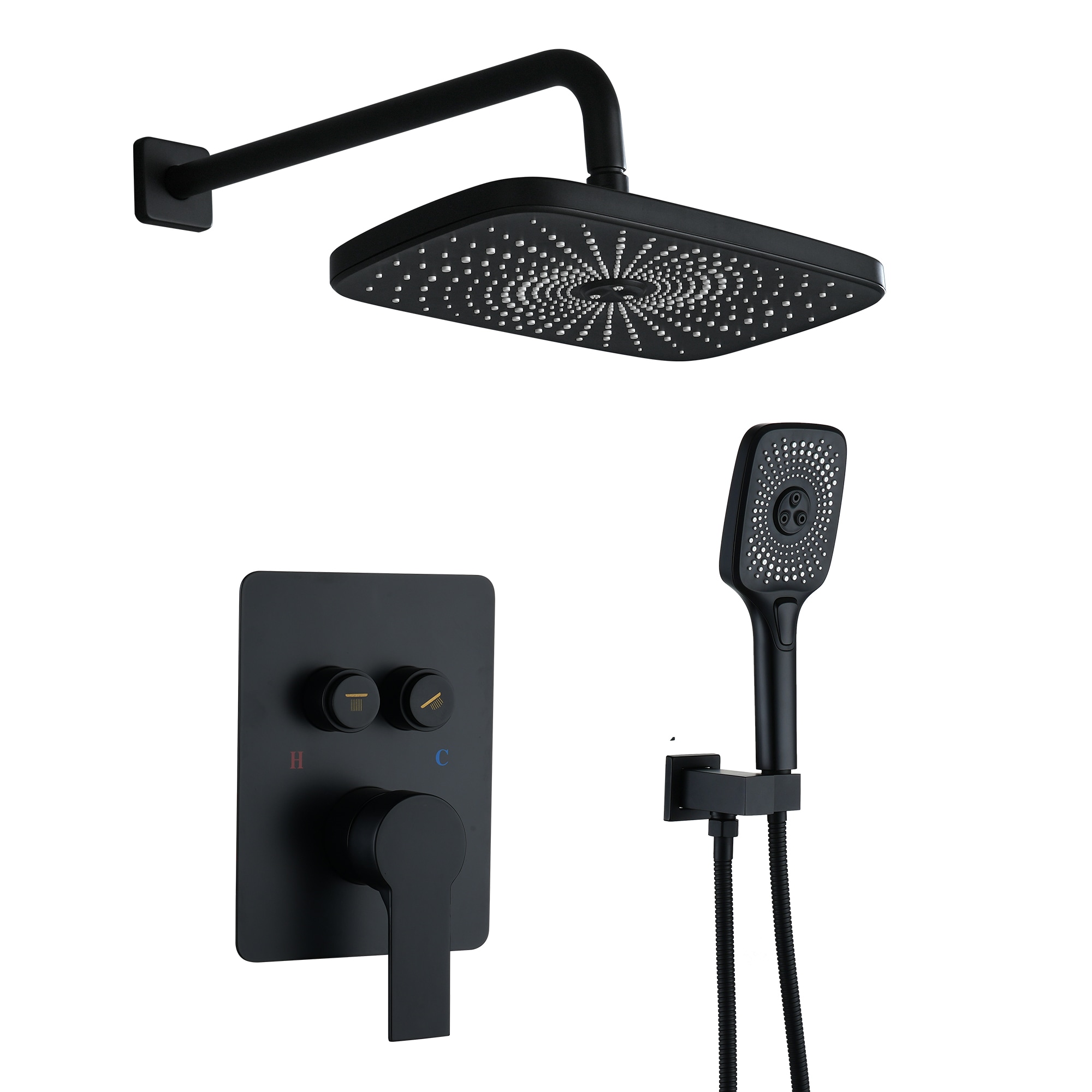 CASAINC CA-A4341-MB Matte Black 12-in Built-In Shower Faucet System with 2-way Diverter ( Thermostatic Valve Included )