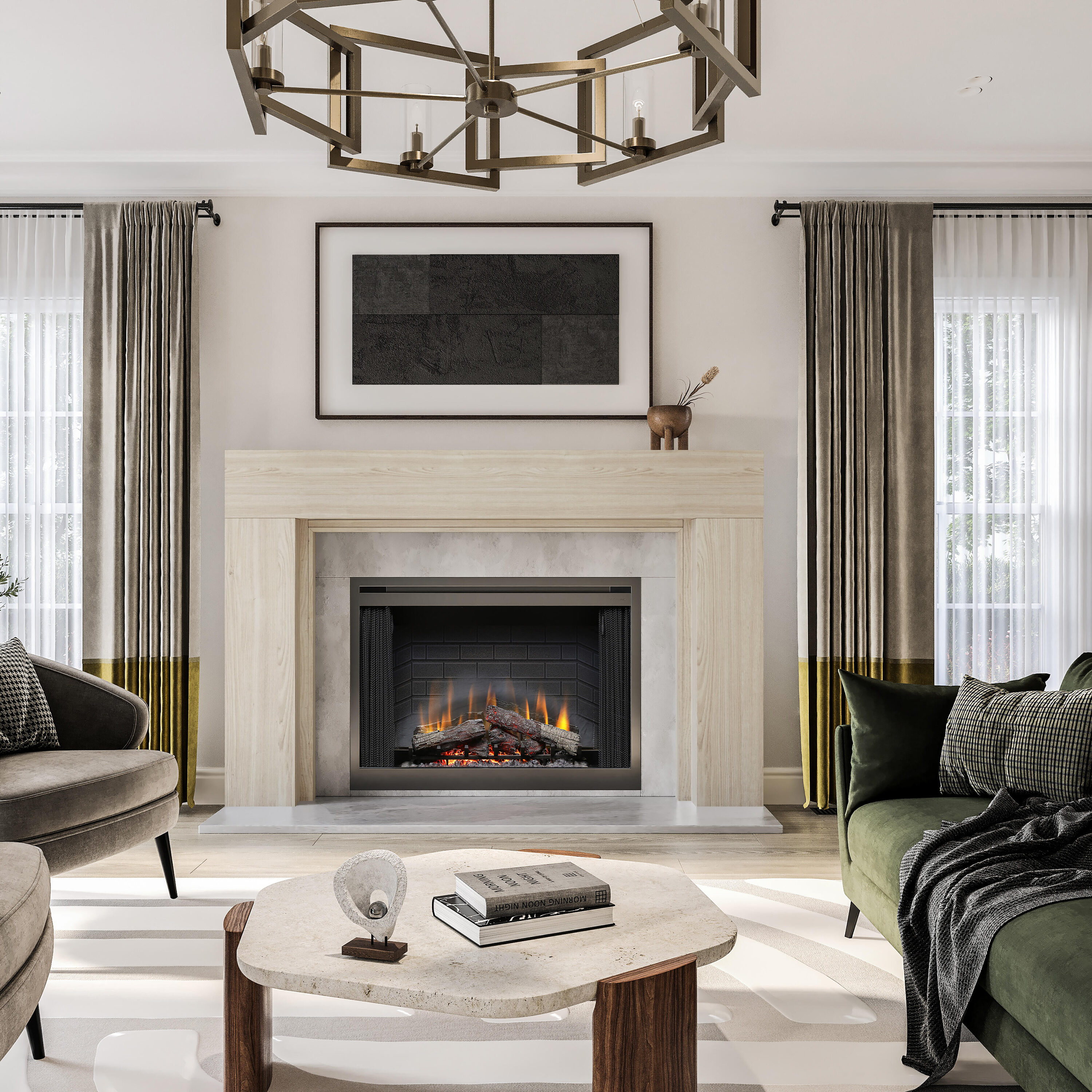 Modern Ember SABINE-5642-UNF 80-in W x 54-in H Sabine Unfinished Maple Contemporary Fireplace Surround