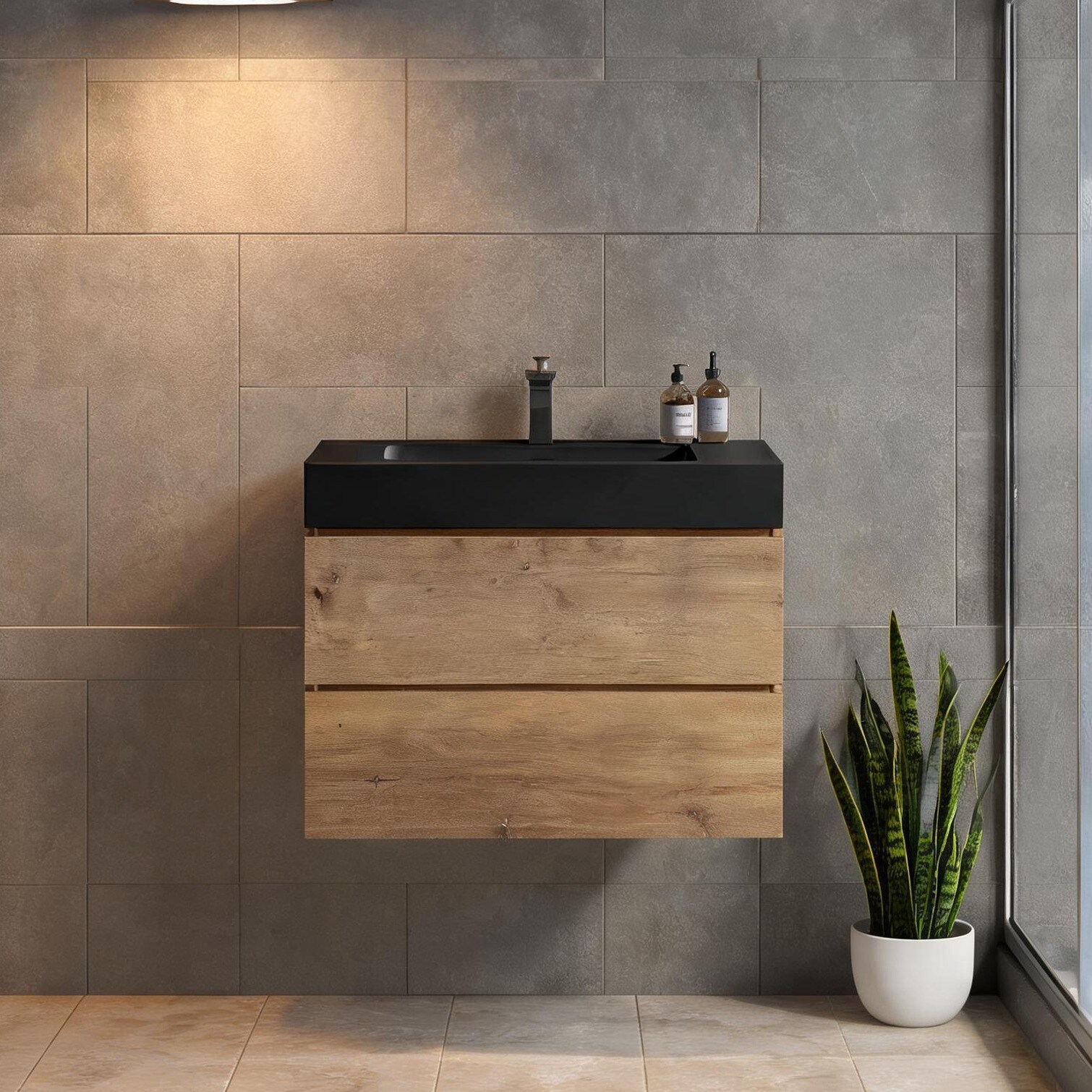 chillscreamni Bathroom Vanities with Light Oak Melamine Storage and Drawers 29.9 x 18.1 x 25.2 in