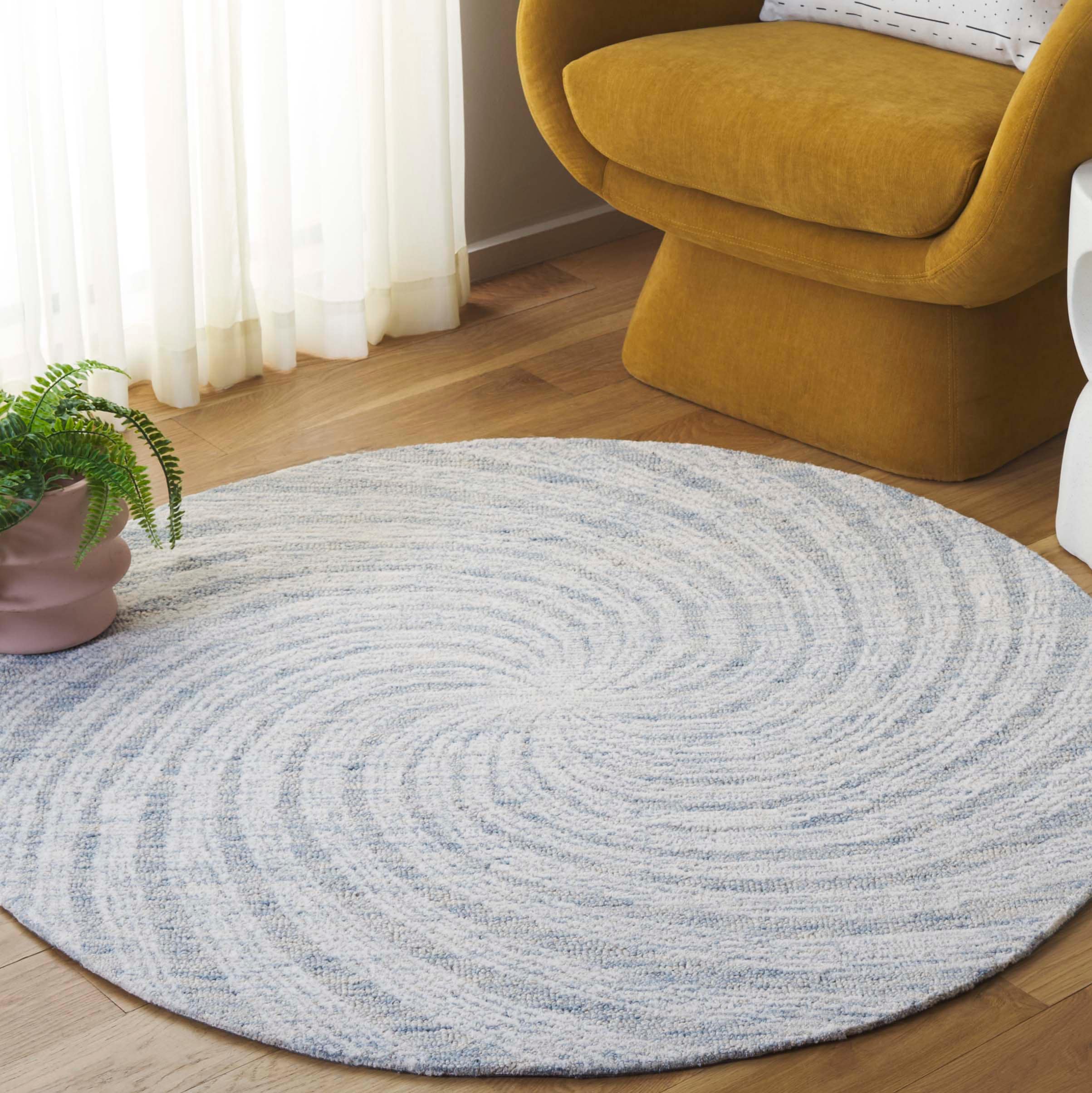  Novelty 201 Blue/Gray Contemporary 4ft x 4ft Round Rug