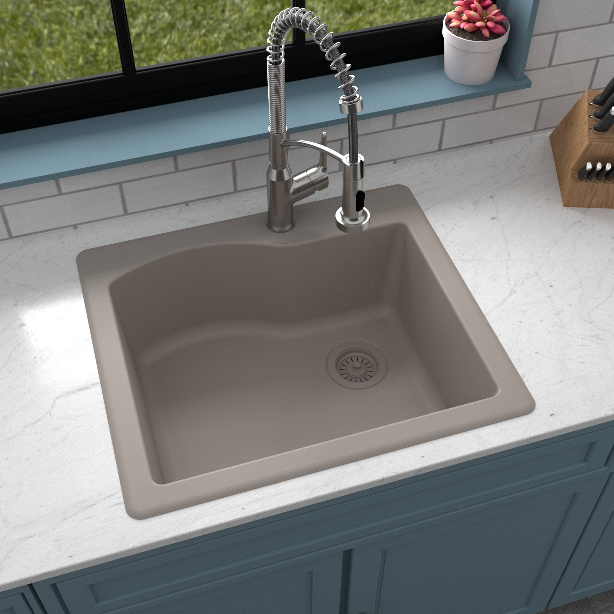 Karran QT-671-CN Drop-in 25-in x 22-in Quartz Single bowl 1-Hole Kitchen Sink