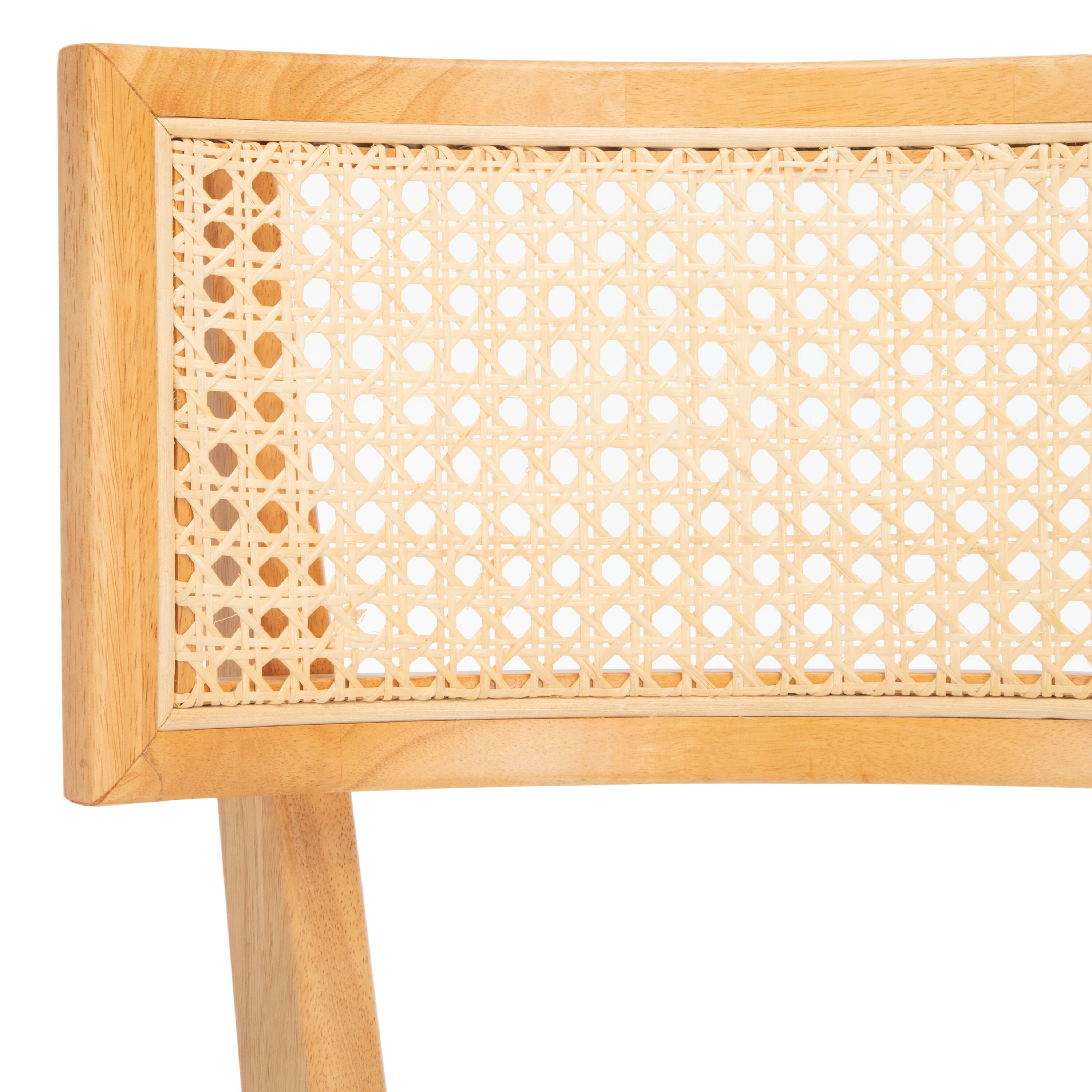 Natural Wood and Woven Cane Counter Stool with White Cushion