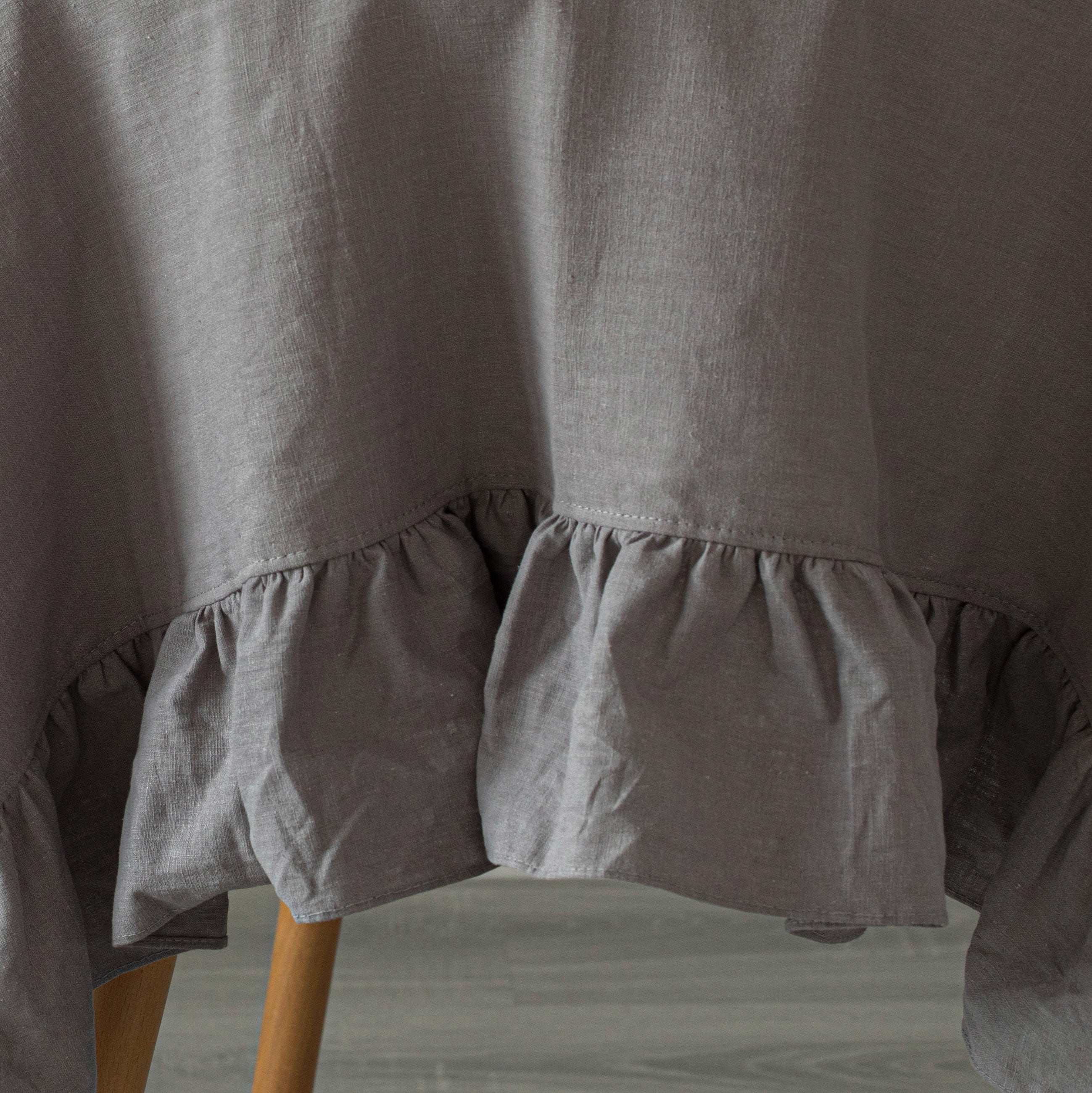 Deerlux 60" x 60" Gray Linen Tablecloth with Ruffle Trim