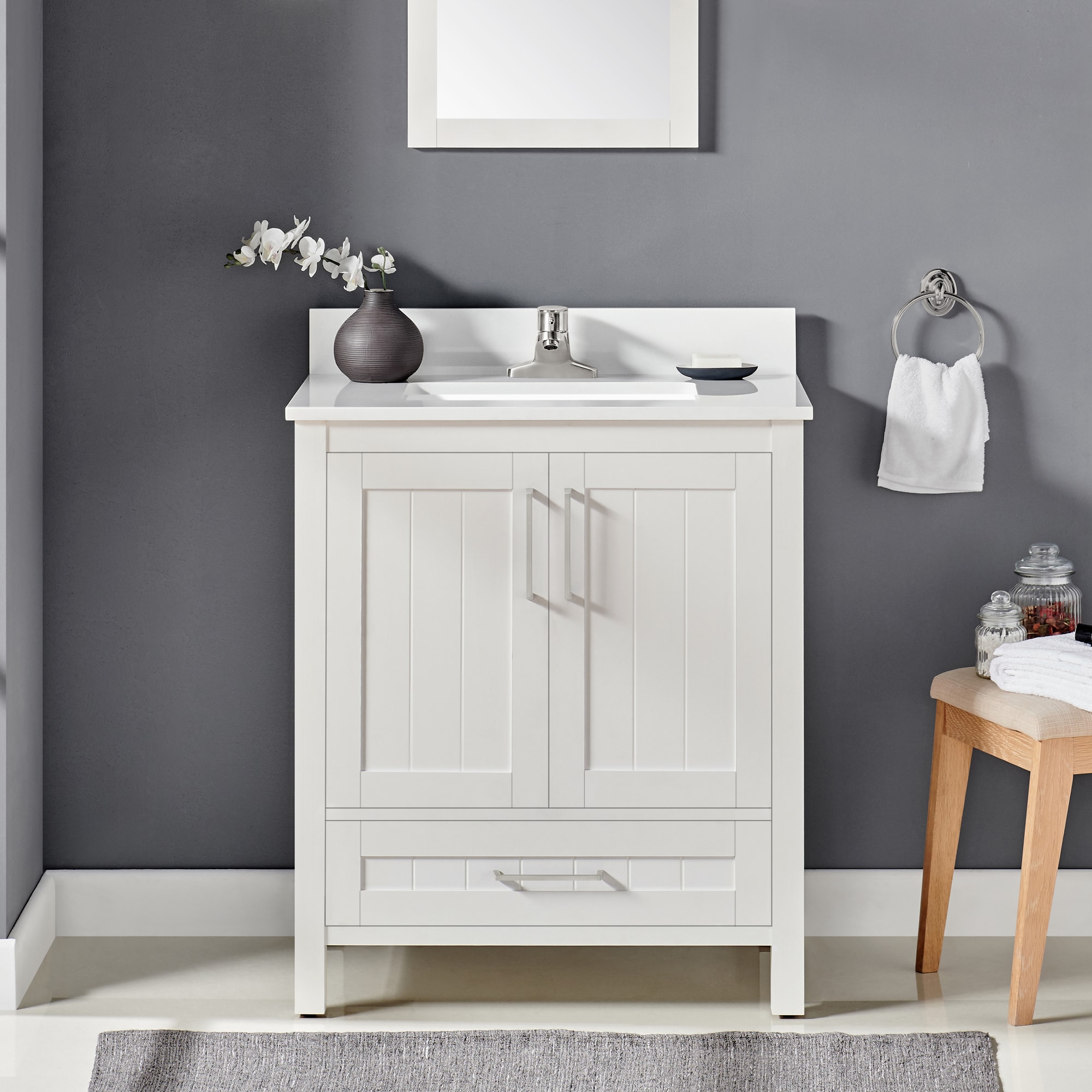 Darwin 30-in White Undermount Single Sink Bathroom Vanity with White Engineered Stone Top Marble | - OVE Decors 15VVAR-DARW30-007