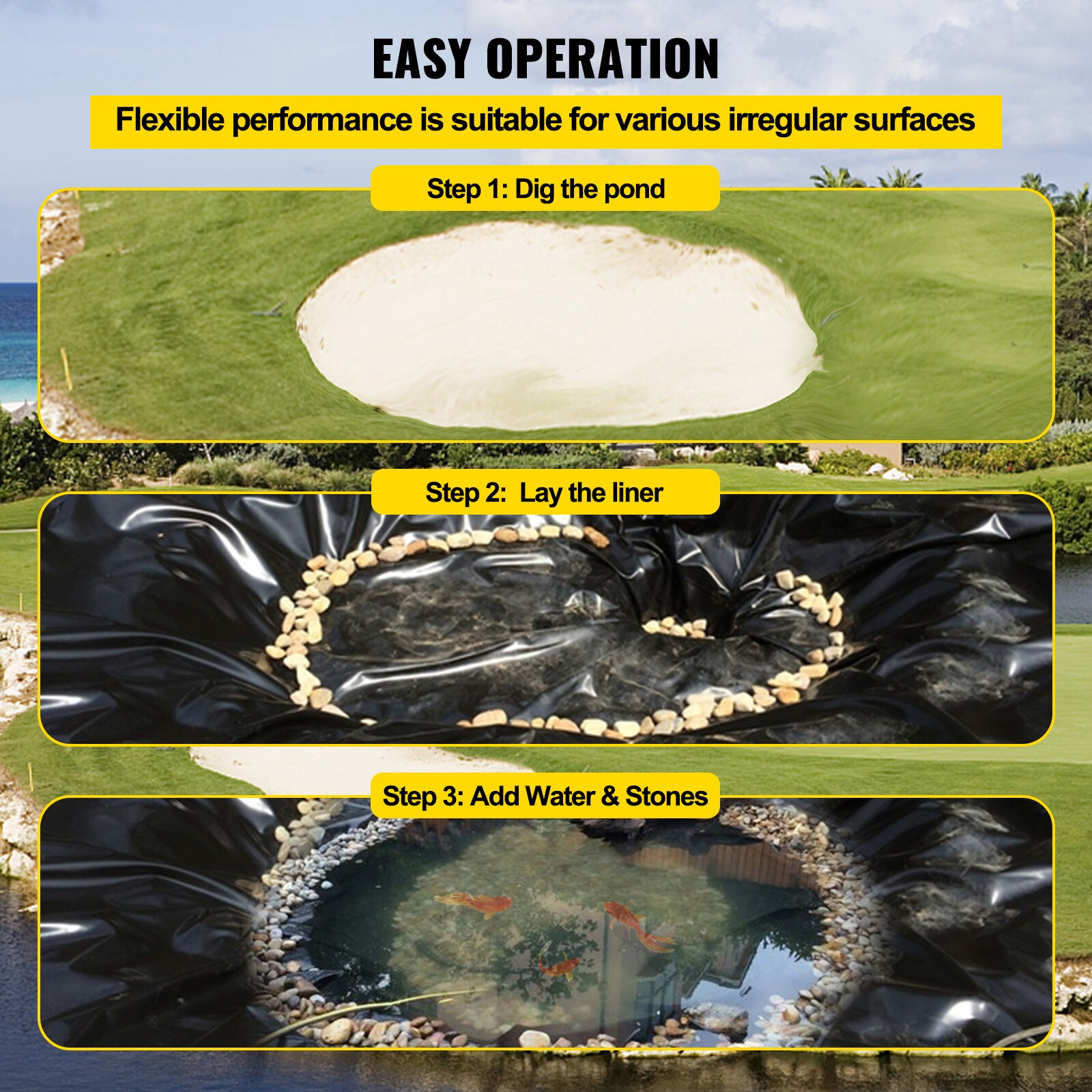 VEVOR 20-Feet L x 15-Feet W LLDPE Polyethylene Fish Pond Liner (