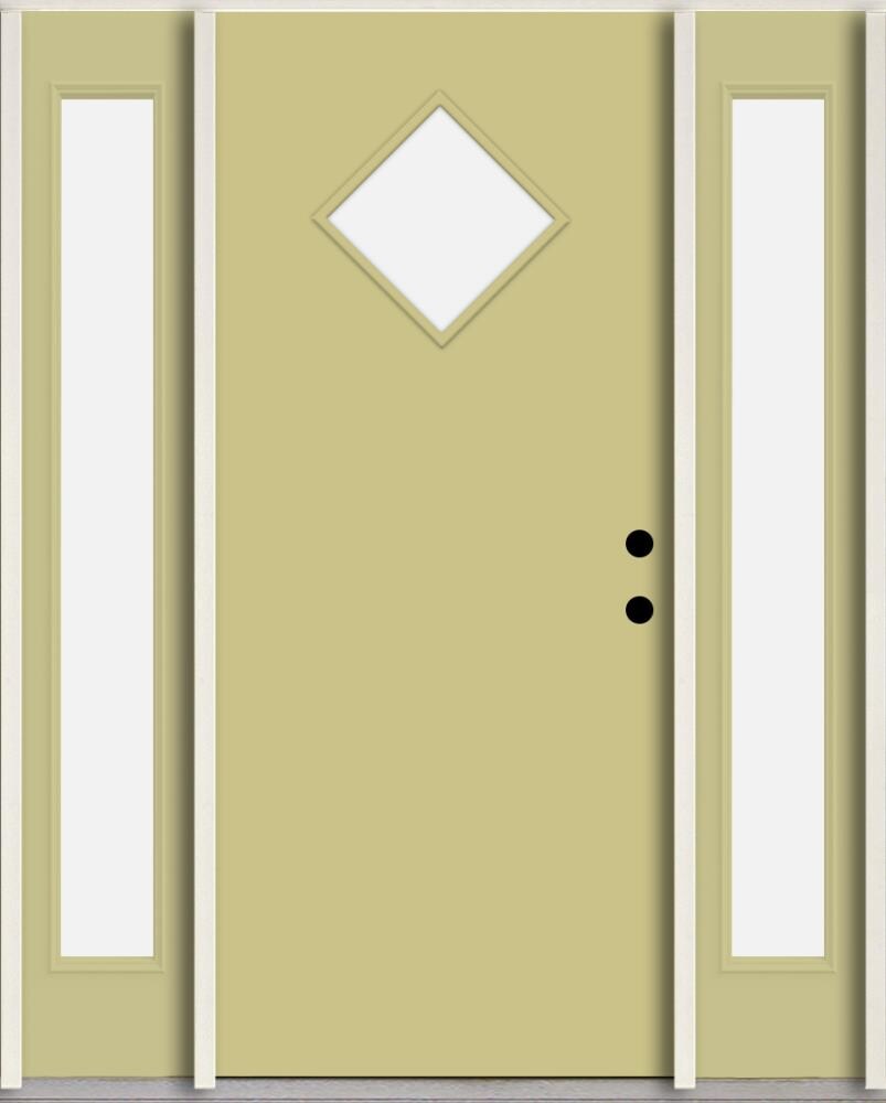 RELIABILT LO1067031 Spotlights 60-in x 80-in x 4-5/8-in Fiberglass 1/4 lite Left-hand inswing Universal Khaki Paint Painted Prehung Front Door with Sidelights Insulating core
