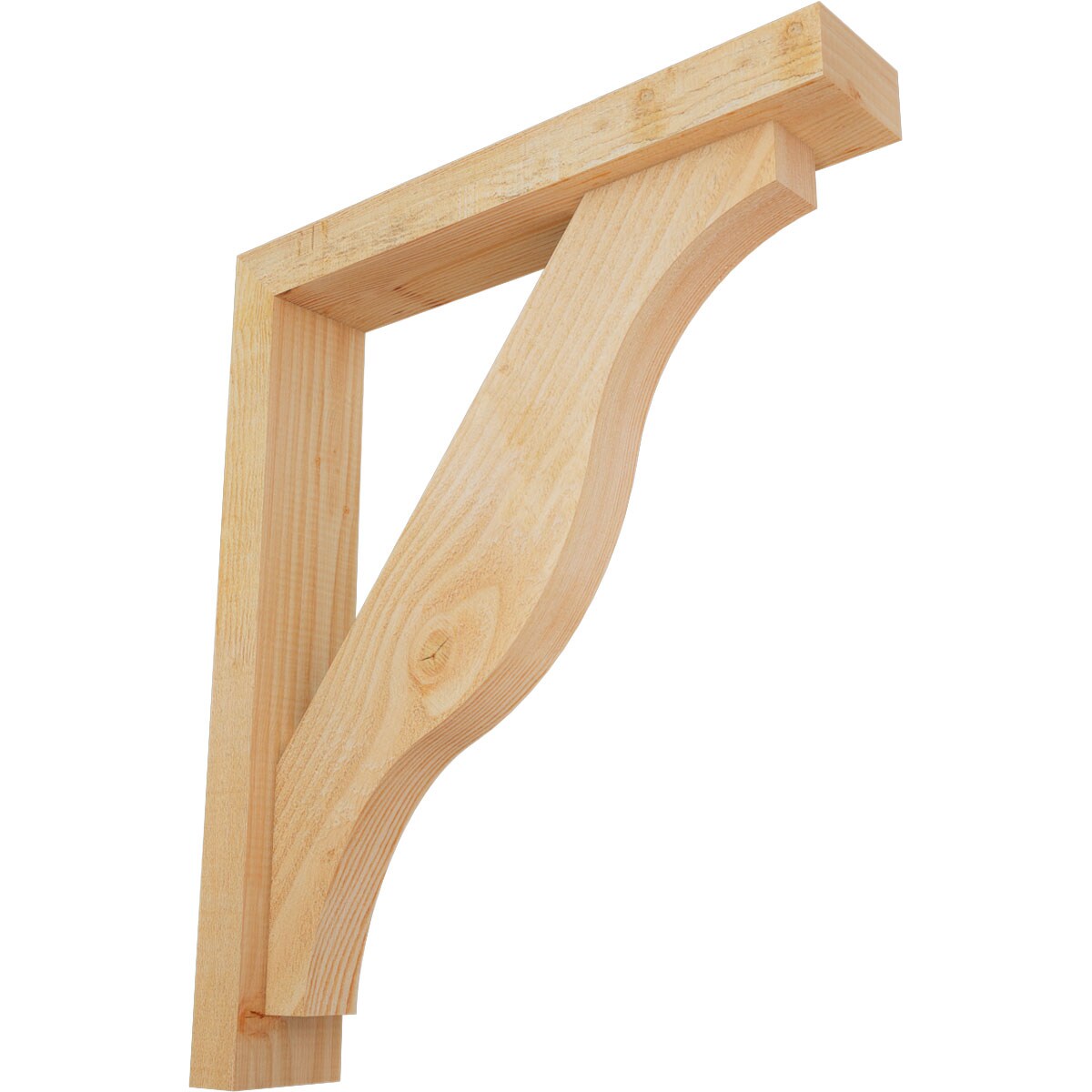 Ekena Millwork 1462421 Funston Block Rough Sawn Bracket with Offset Brace Douglas Fir Wood Standard Bracket