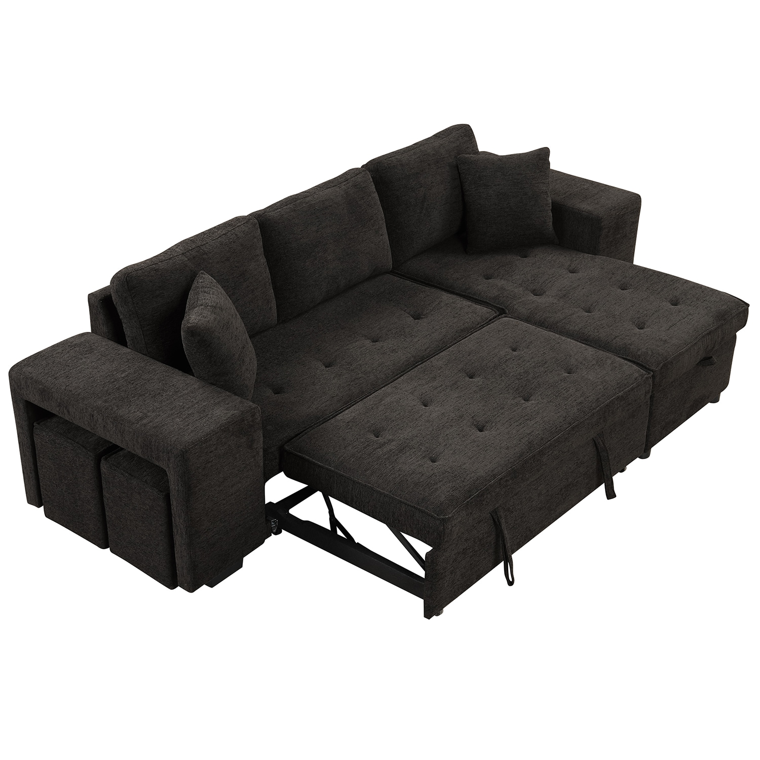 Bybafun YA3700401 104.5-Inches Modern Black Chenille Reclining Sleeper