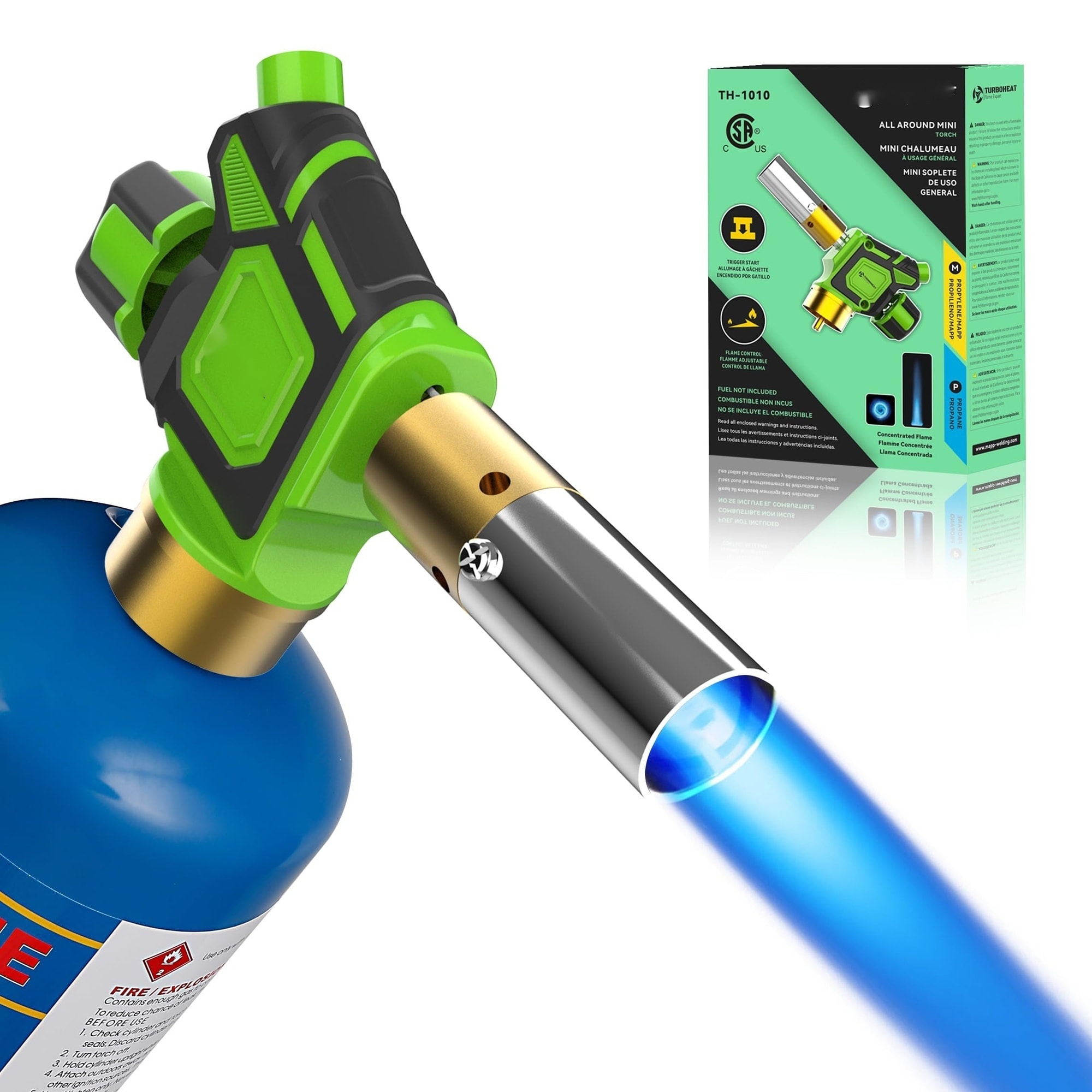 Anqtovp  Turbo Flame Torch Head with Igniter CSA Certified Adjustable Flame for Propane or MAPP Gas Tanks Professional Soldering Welding Brazing