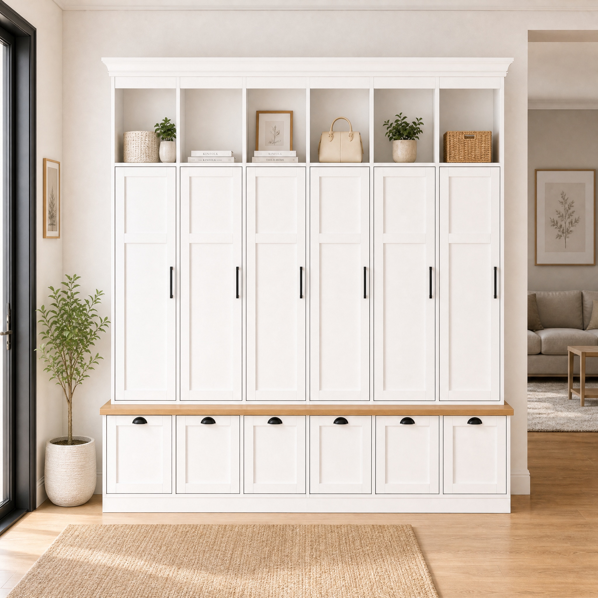 WIAWG  Large Wardrobe with Four Doors Sixteen Drawers Six Shelves Hanging Rod and Gold Hardware 94.5''W x 19.7''D x 94.5''H Black and Gold
