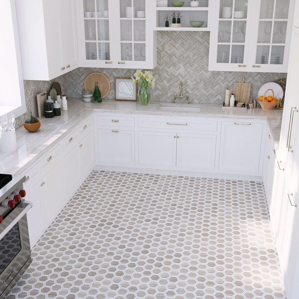 Beige Polished Marble Hexagonal Mosaic Tile for Walls