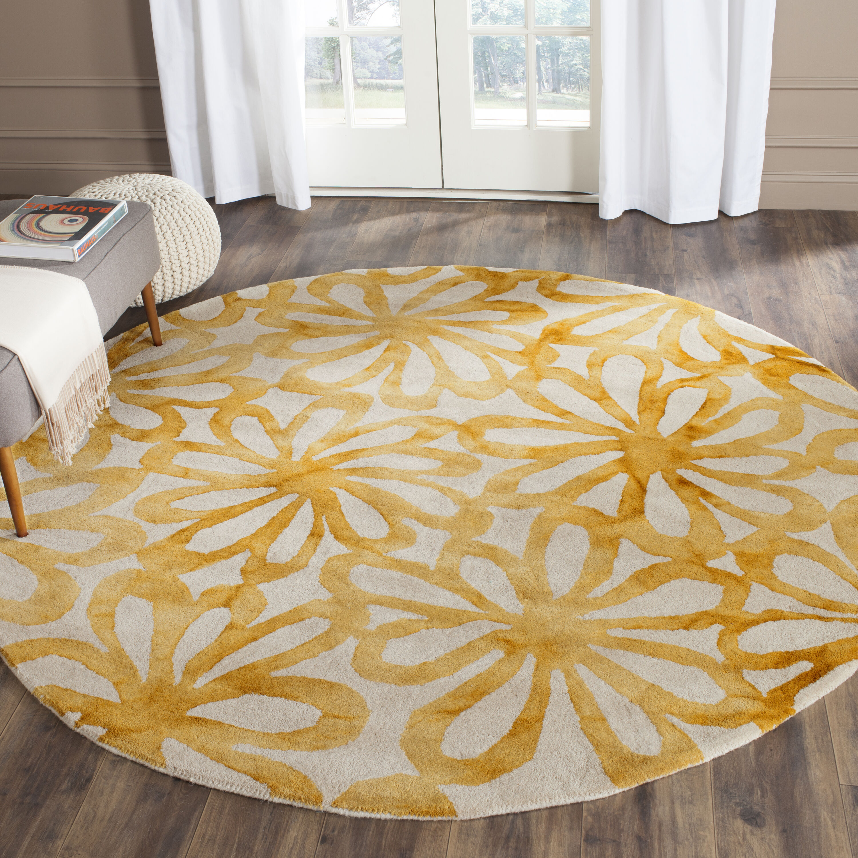  Dip Dye 527 Beige/Gold Contemporary 5ft x 5ft Round Rug