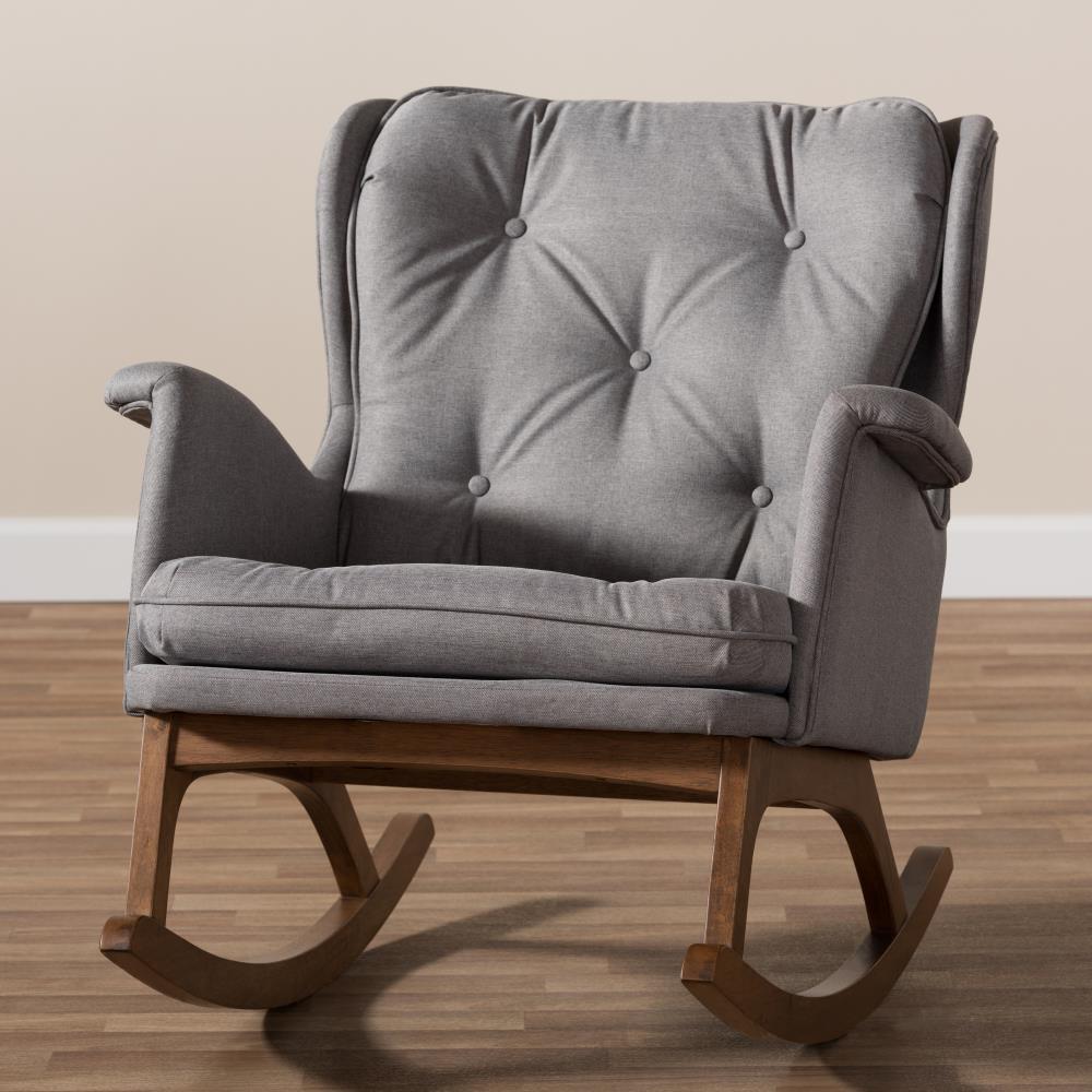 Baxton Studio Maggie Midcentury Grey Linen Rocking Chair in the