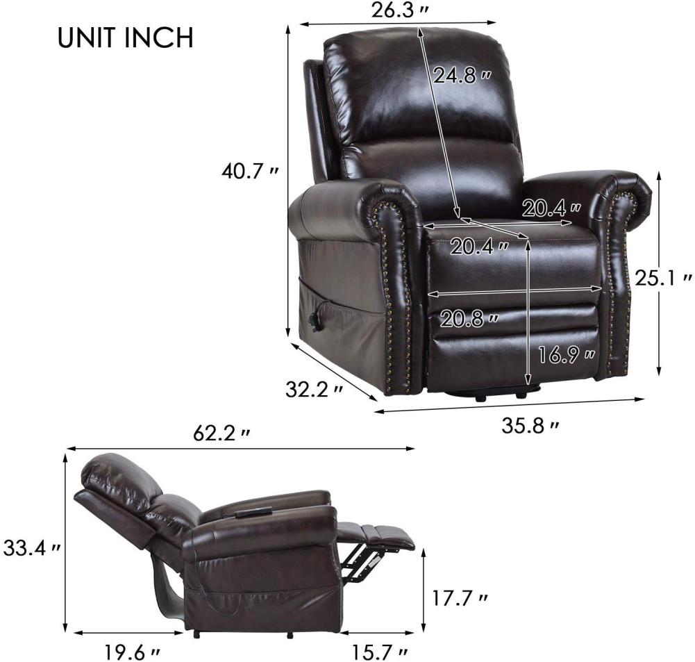 Clihome Power Lift Dark Brown Faux Leather Upholstered Powered ...