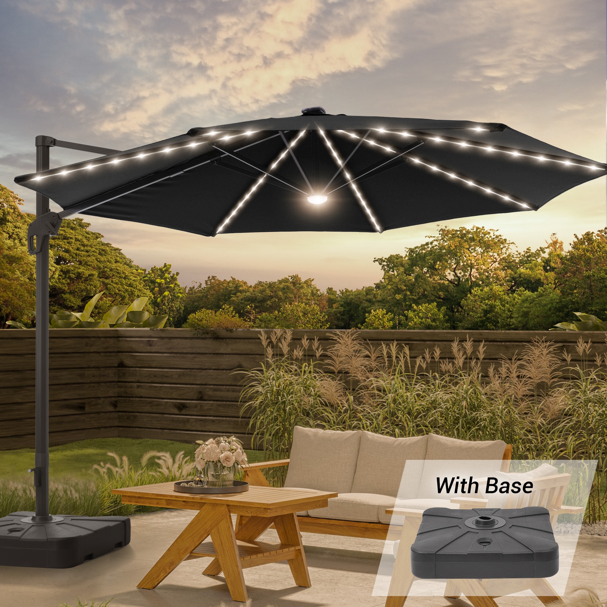 Sonkuki 11-ft Aluminum Octagon No-tilt Cantilever Patio Umbrella With ...