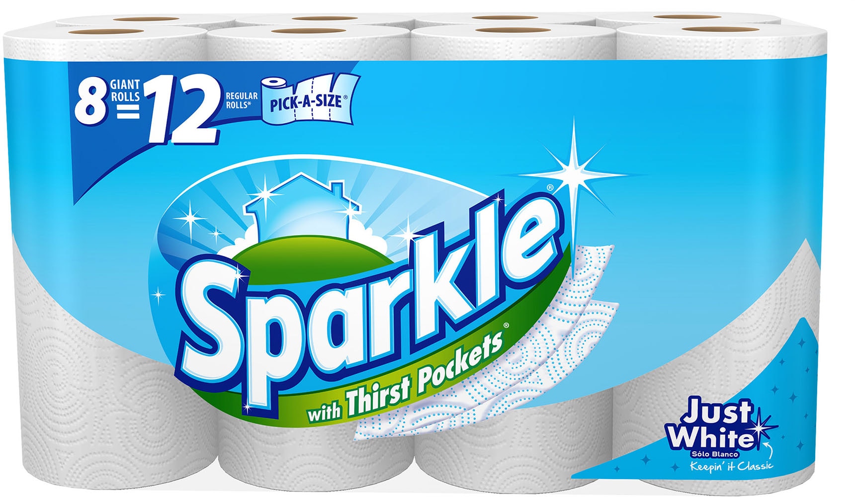 Sparkle Pick-a-Size Paper Towels, White, 12 Double Rolls