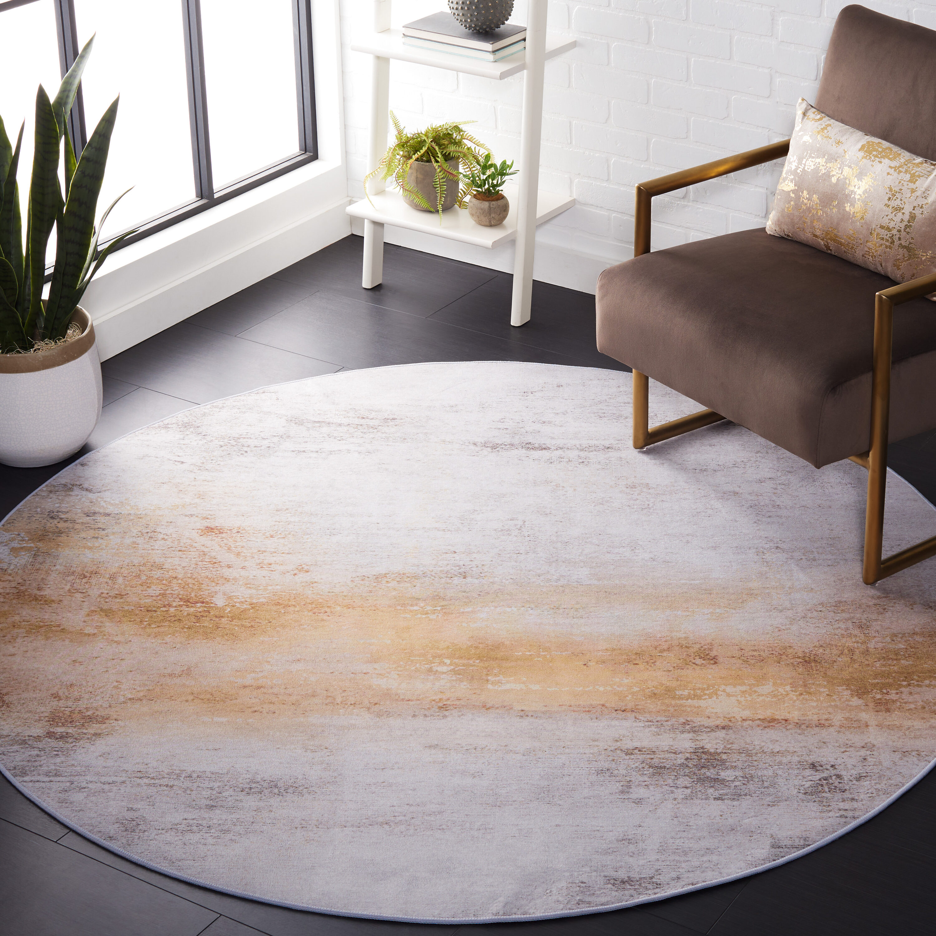 Safavieh TAC813F-6R Tacoma 6 x 6 (ft) Loomed Polyester Gray/Rust Round Indoor Abstract Machine washable Area rug