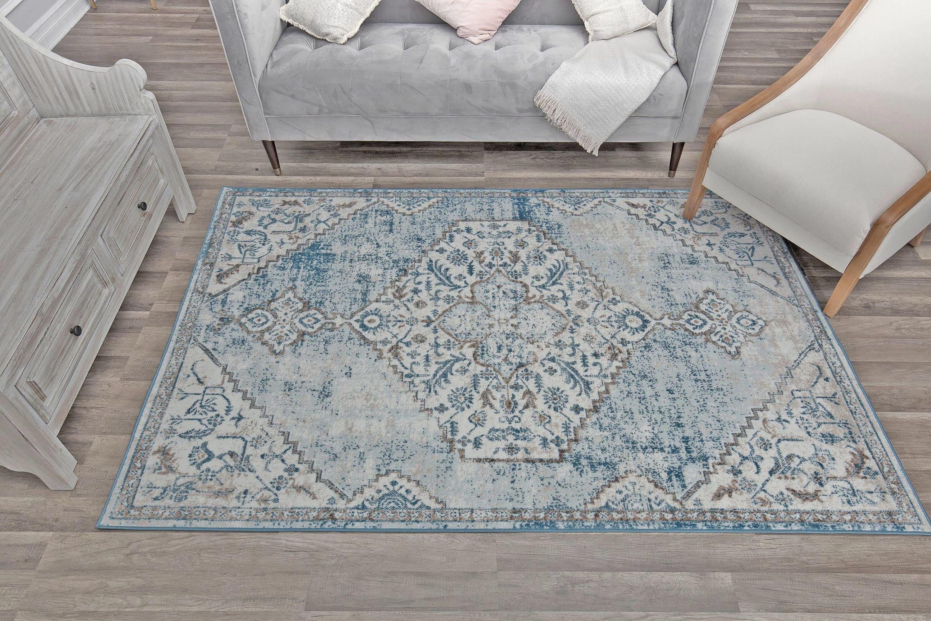 Freya Gray Modern Washable Area Rug, 5x7, Sold by at Home