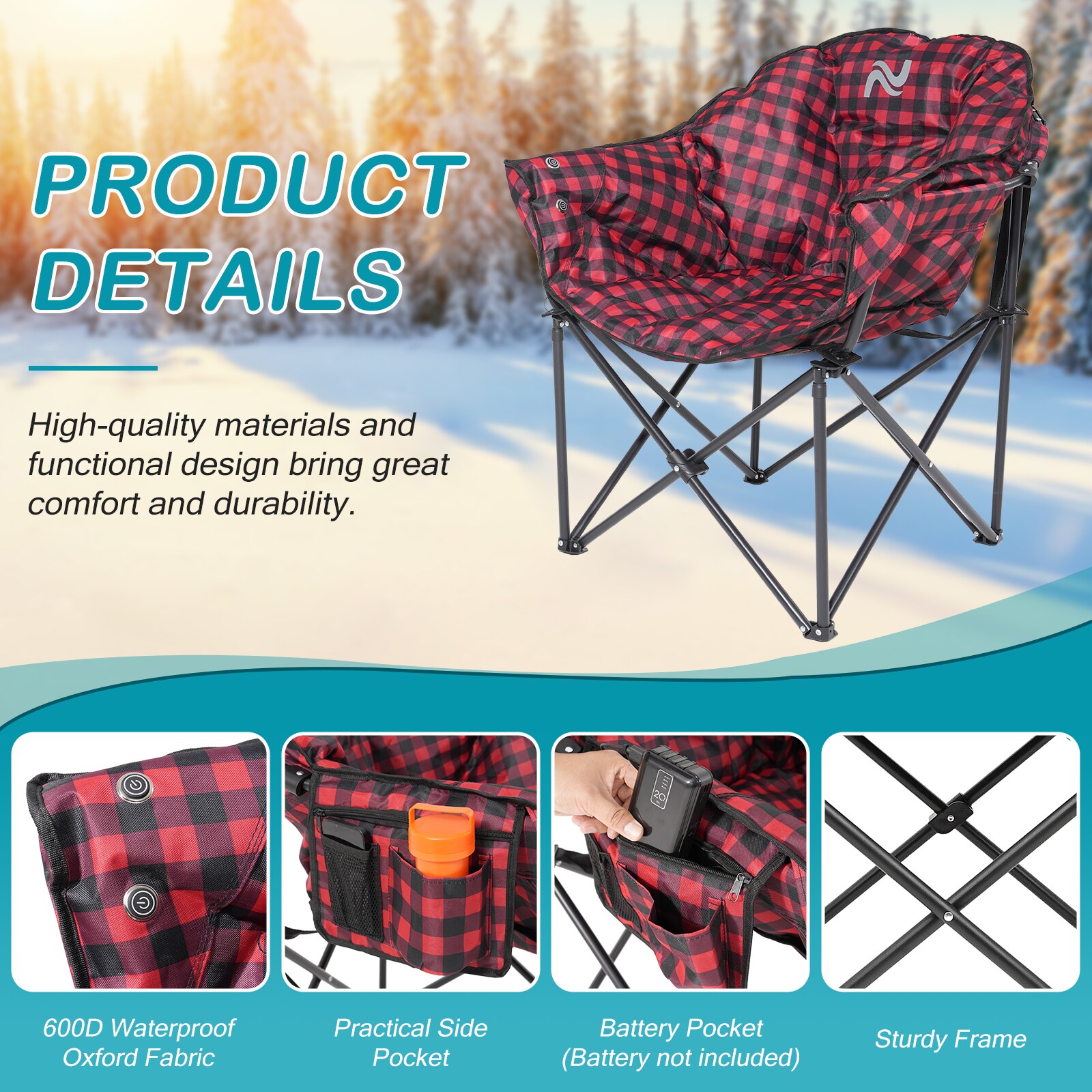 Esazn HWLYY-Y-STRI-RED-H Beach-Camping-Chairs - View #4