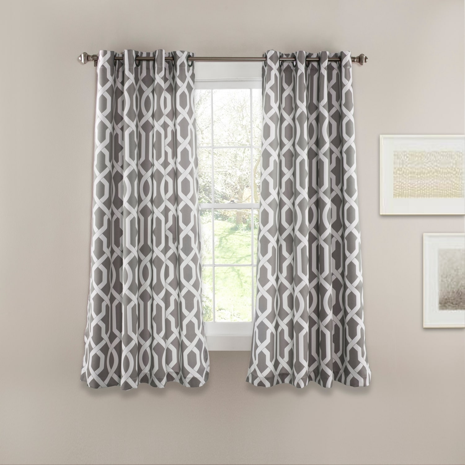Lush Decor 16T000173 63-Inches Gray Geometric Light filtering Grommet Curtain panel pair