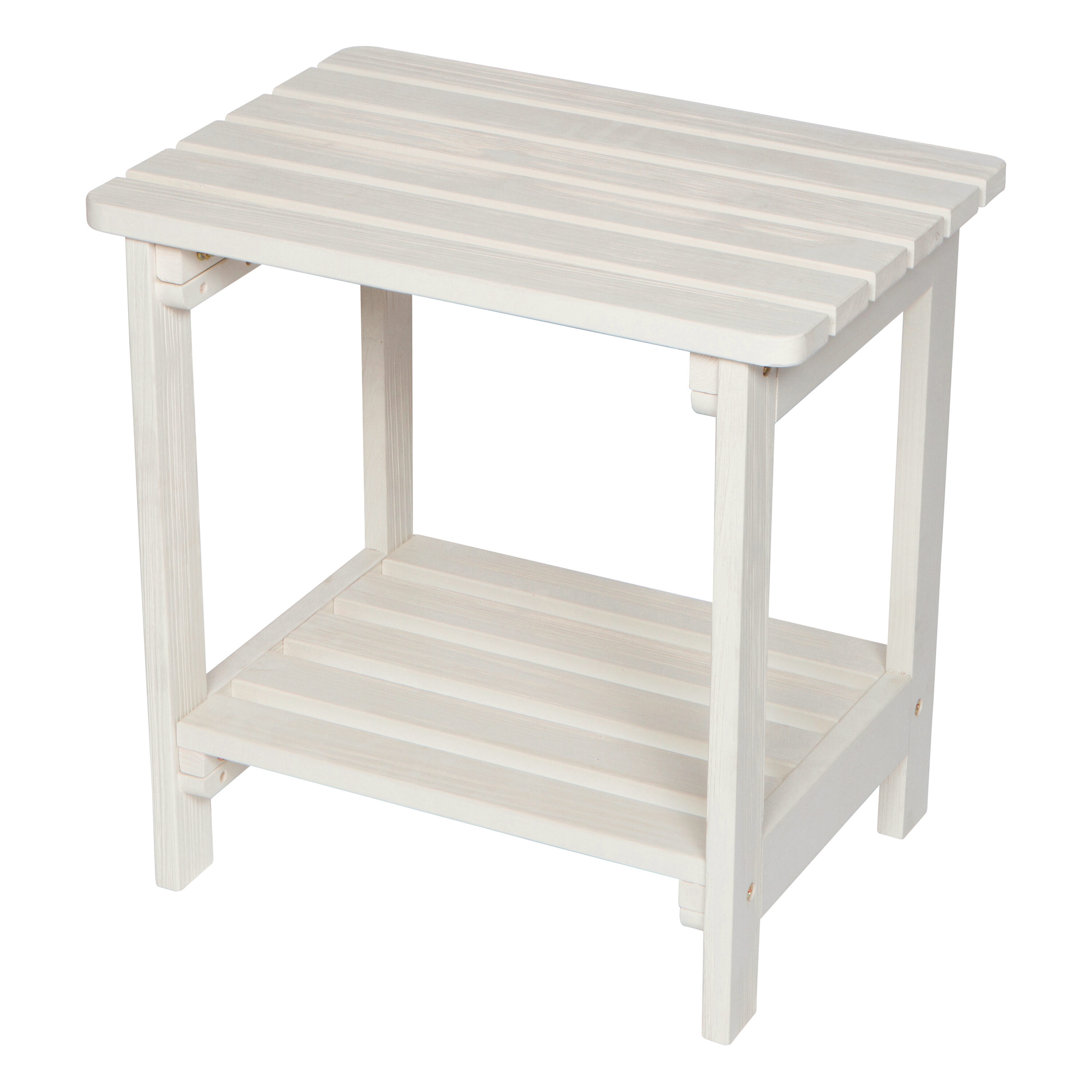 Eggshell White Cedar Wood Rectangular Side Table with Shelf