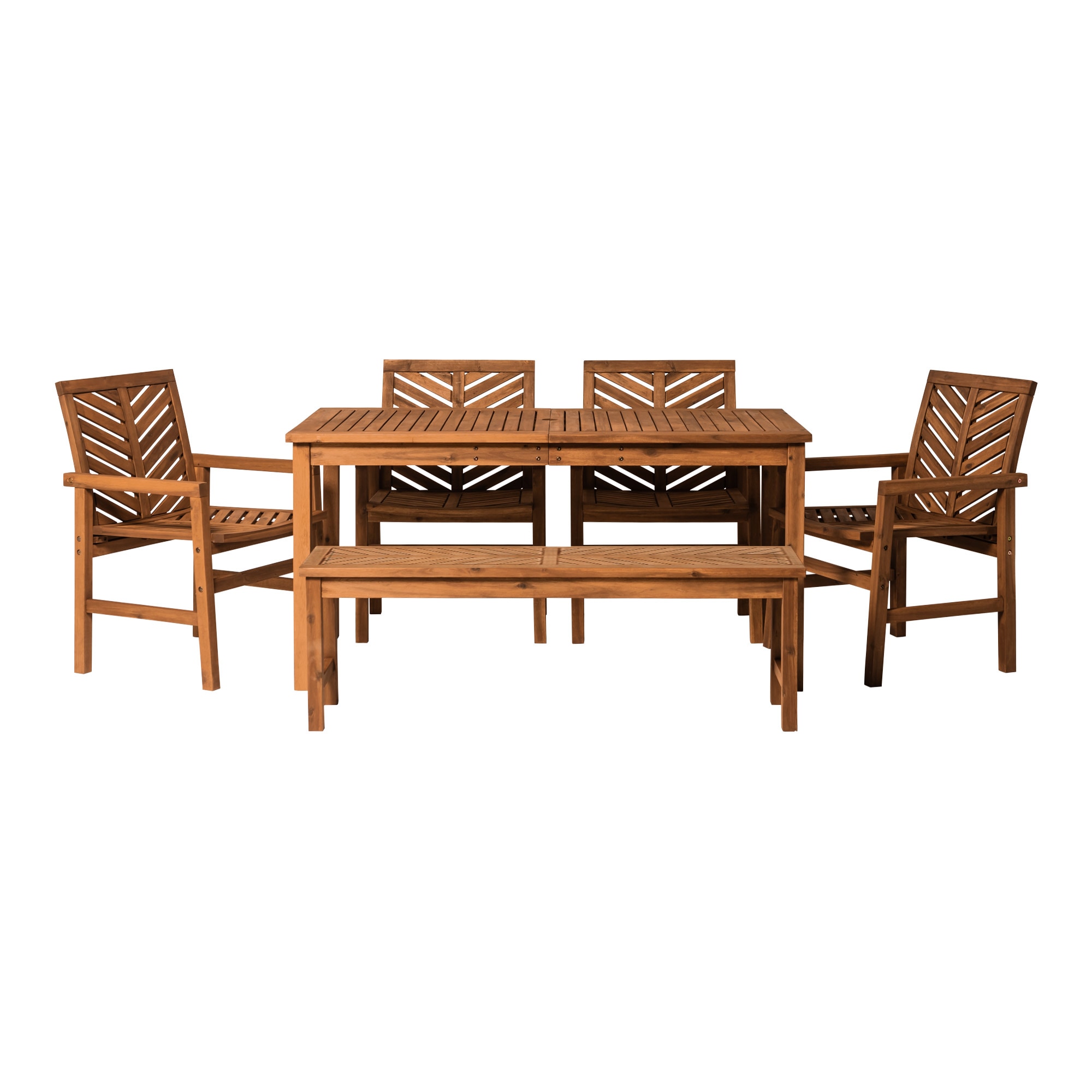 Walker Edison LWW6DGVINBR 6 -Piece Brown Patio Dining Set Extendable Table Wood Rectangle Table with 4 Stationary Chairs