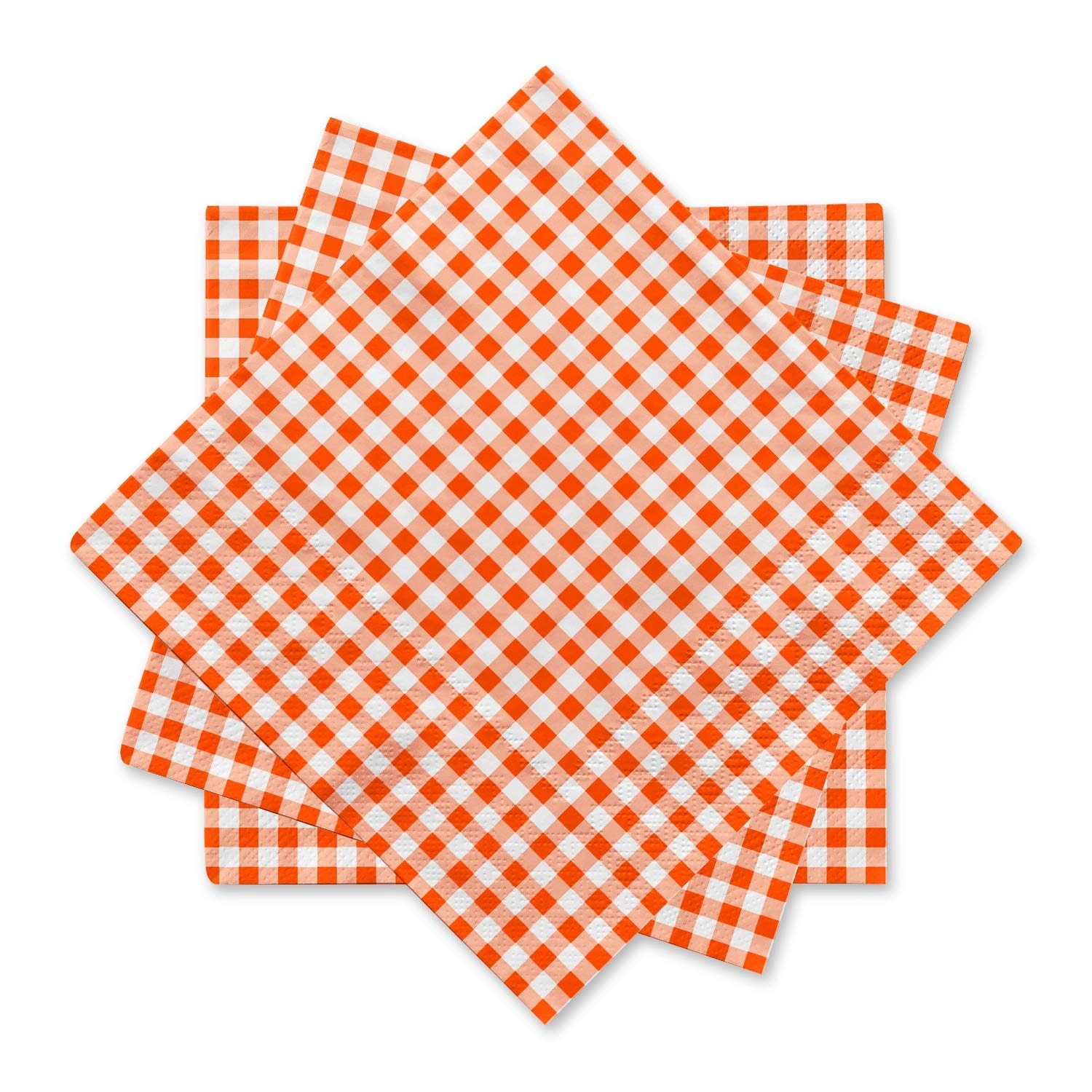 ITOPFOX  Disposable Paper Napkins 3 Ply Orange and White Gingham Pattern Beverage Napkins for Dinner Picnic Birthday Party 50 pack 6 5 x 6 5 Inch