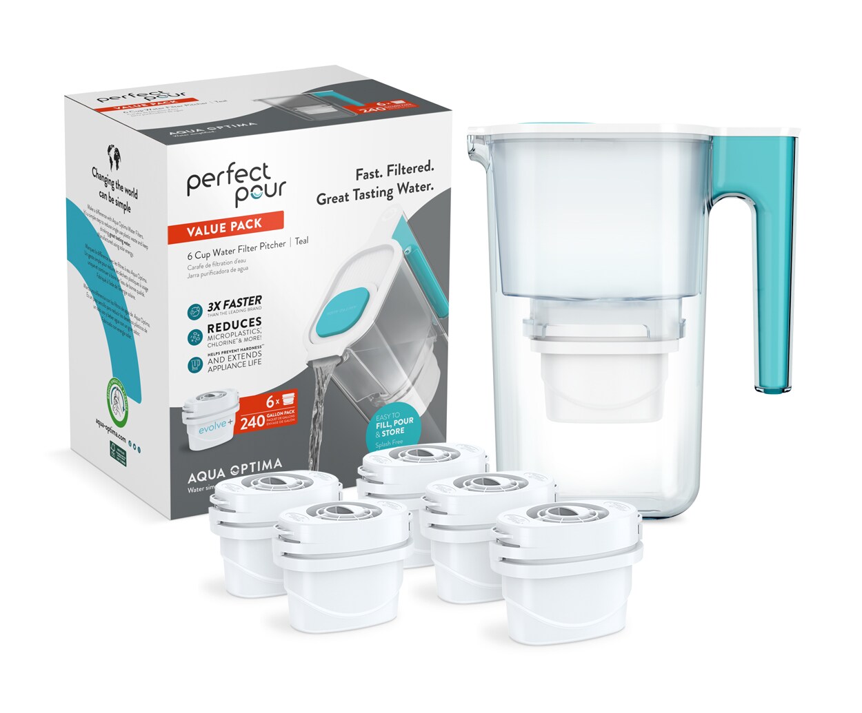 AQUA OPTIMA PP3008 6-Cup Blue Plastic Water filter pitcher