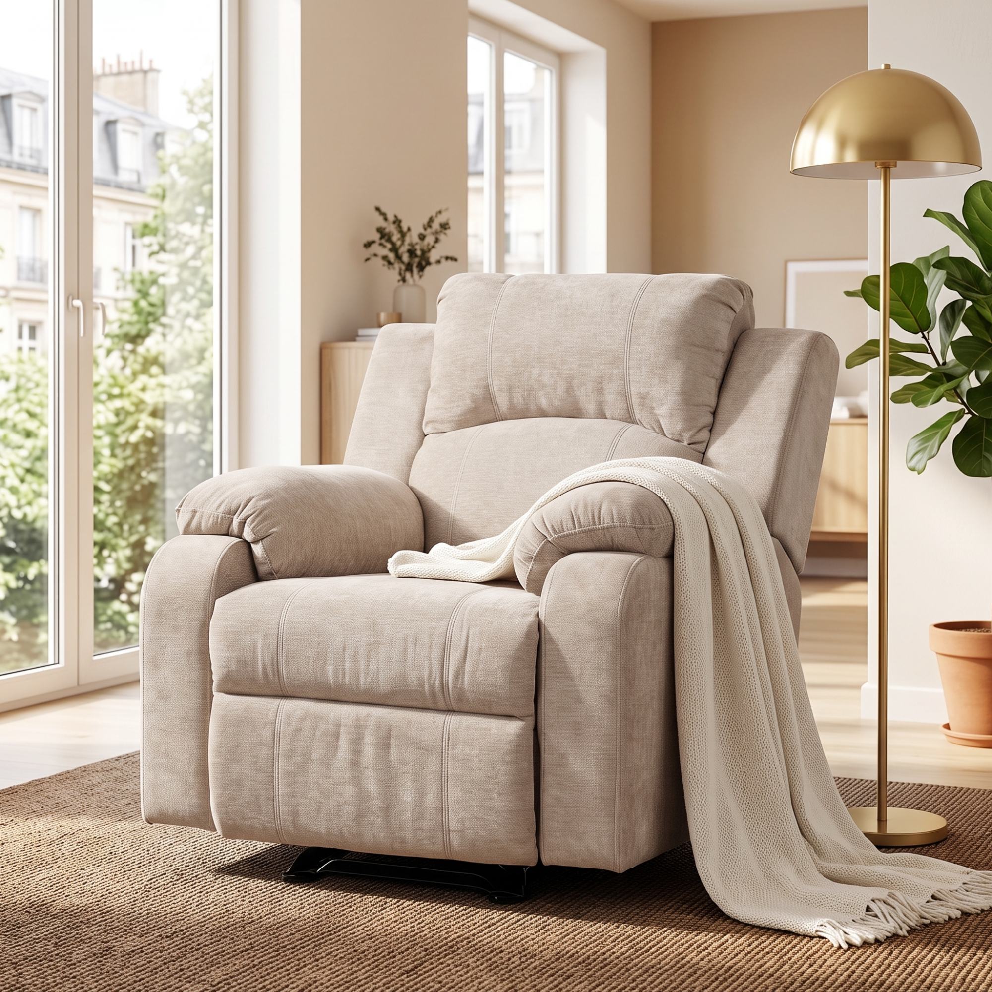 GZMR - Heavy Duty Recliner Chair with 3 Position Adjustable Backrest Oatmeal Chenille Upholstered...