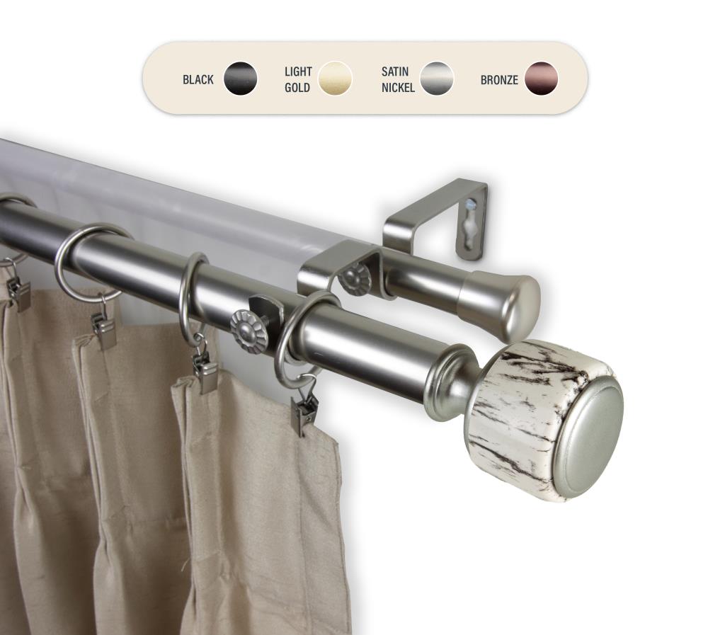 Hart & Harlow L100-52-285-D 1-in Chloe 28-in to 48-in Satin nickel Steel Double curtain rod with Finials
