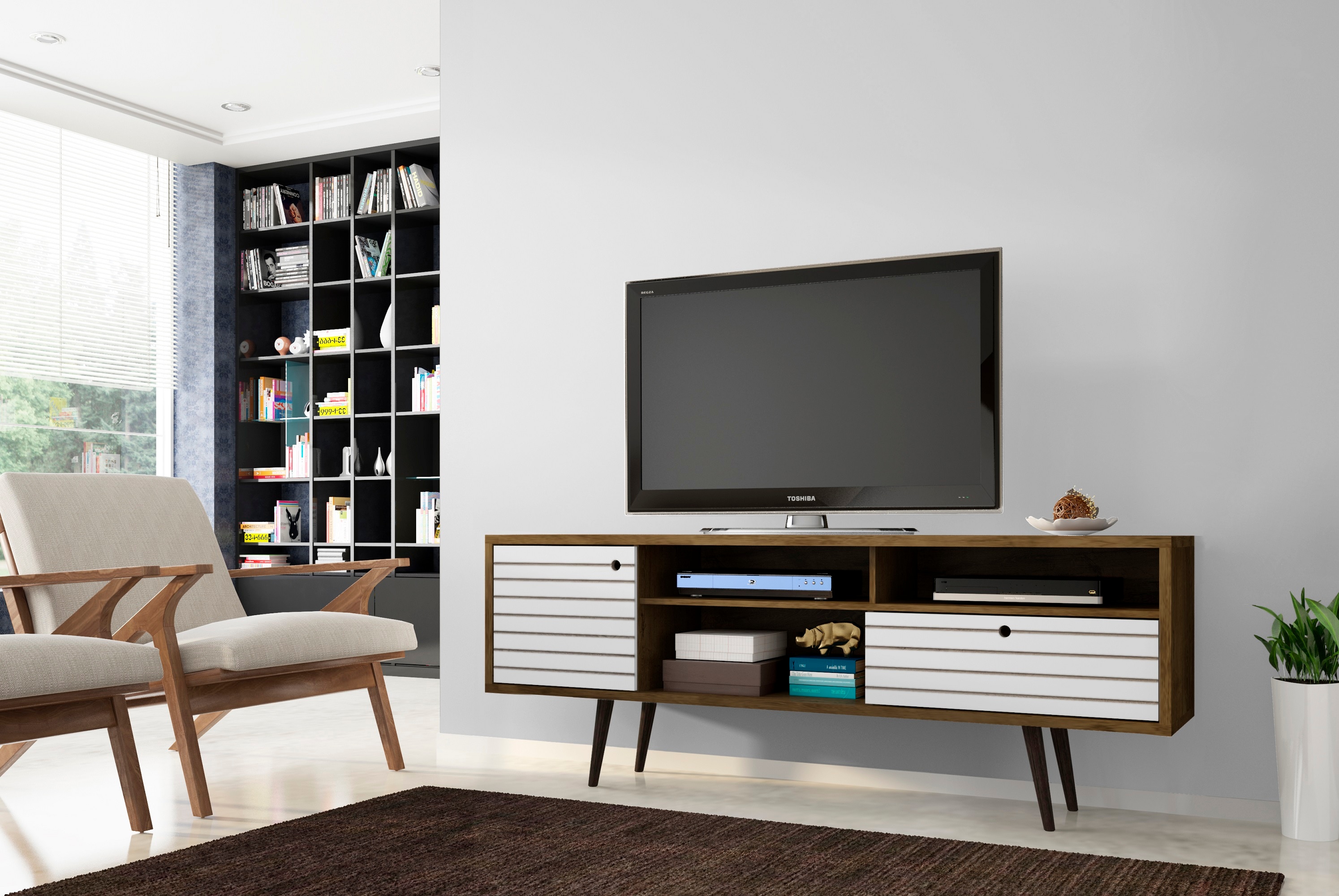 Manhattan Comfort 202AMC96 Liberty Modern/Contemporary Rustic Brown and White TV stand ( Accommodates TVs up to 70-in )