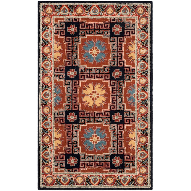 Safavieh Heritage Ajmer 3 x 5 Navy/Orange Indoor Floral/Botanical Oriental Handcrafted Throw Rug Safavieh Heritage Ajmer 3 x 5 Navy/Orange Indoor Floral/Botanical Oriental Handcrafted Throw Rug