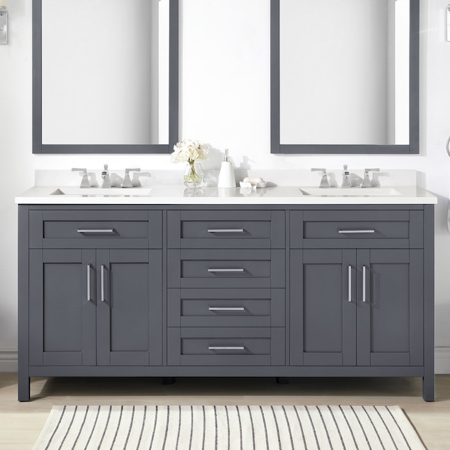 Ove Decors Tahoe 72 In Dark Charcoal Undermount Double Sink Bathroom Vanity With White Engineered Stone Top The Vanities Tops Department At Com - What Is Another Word For A Bathroom Vanity