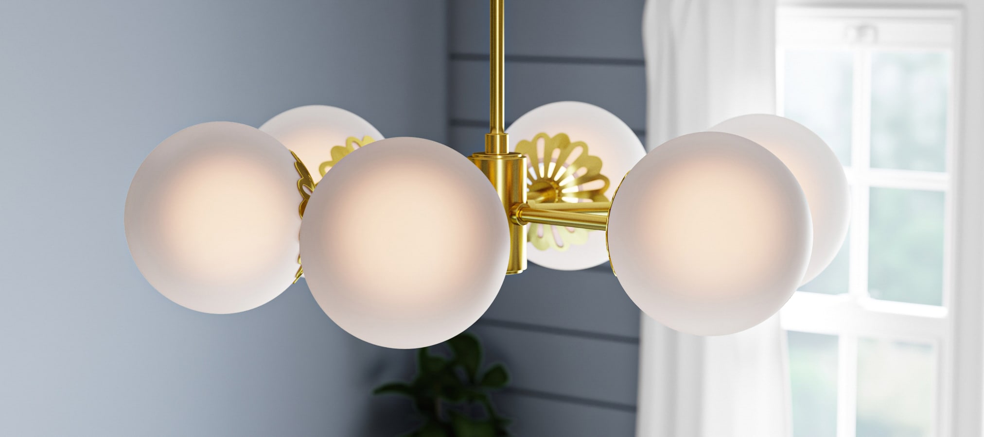 Elegant Aged Brass 6-Light Chandelier with Opal Glass Shades