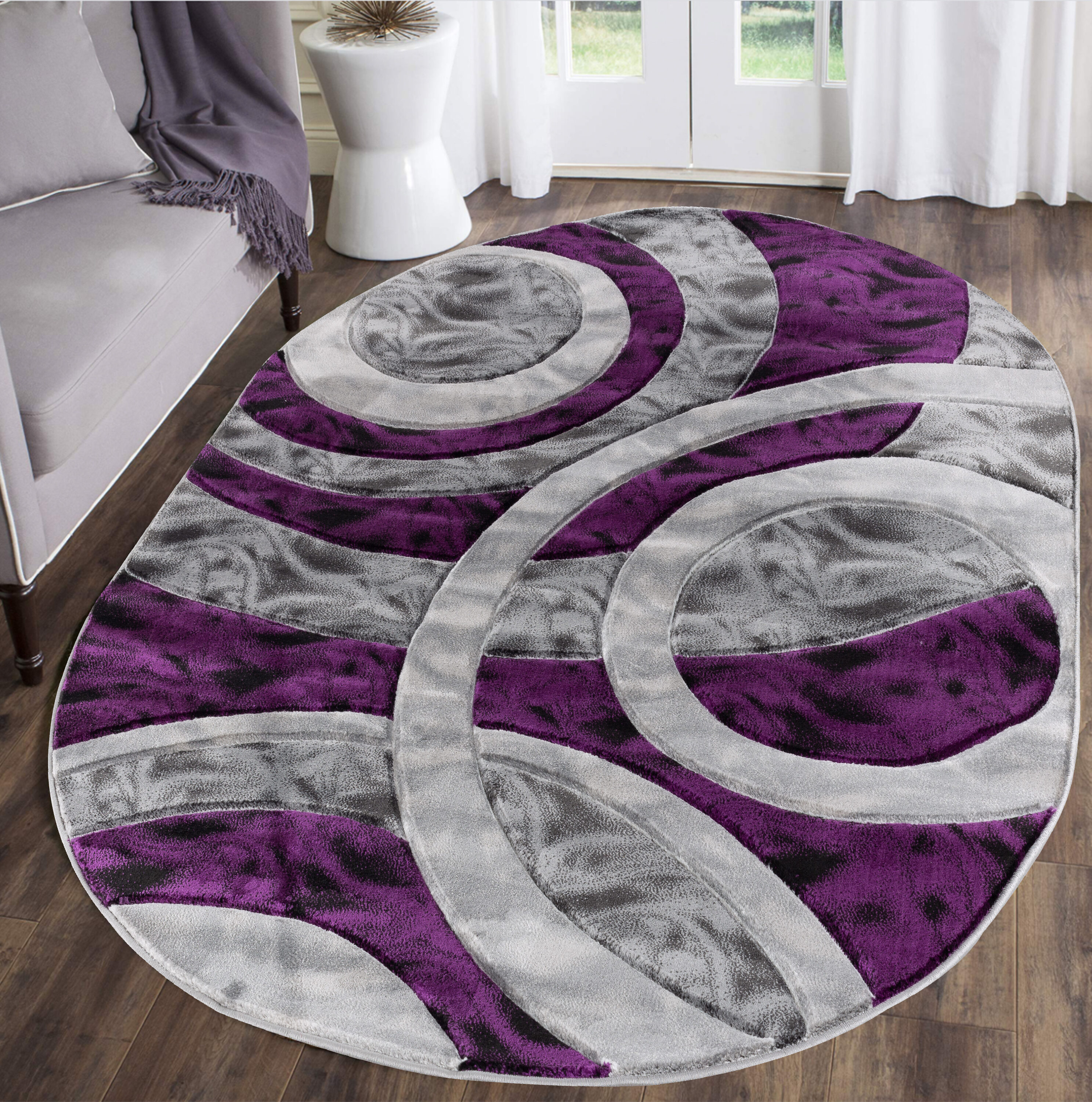 MDA Rugs OR6358OV Orelsi 5 x 8 (ft) Polypropylene Gray/Purple Oval Indoor Abstract Area rug