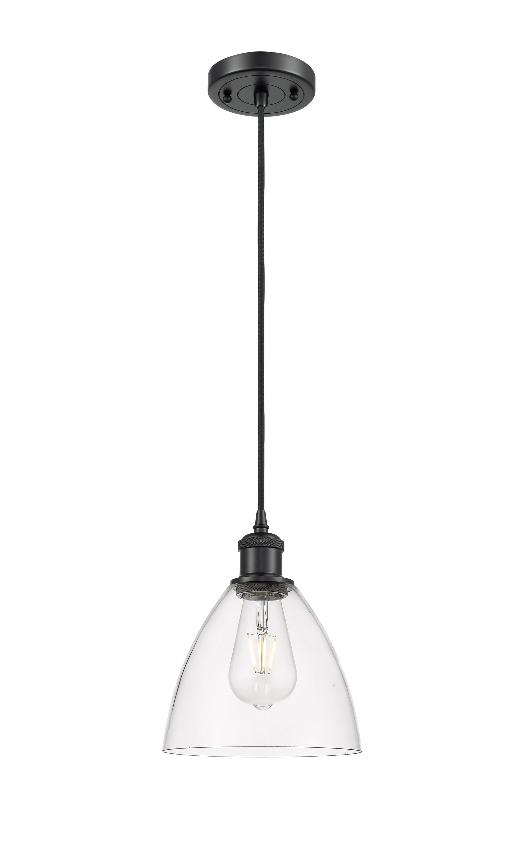 Innovations Lighting 516-1P-BK-GBD-752 Bristol Glass Matte Black Industrial Clear glass Dome Medium Hanging Pendant light