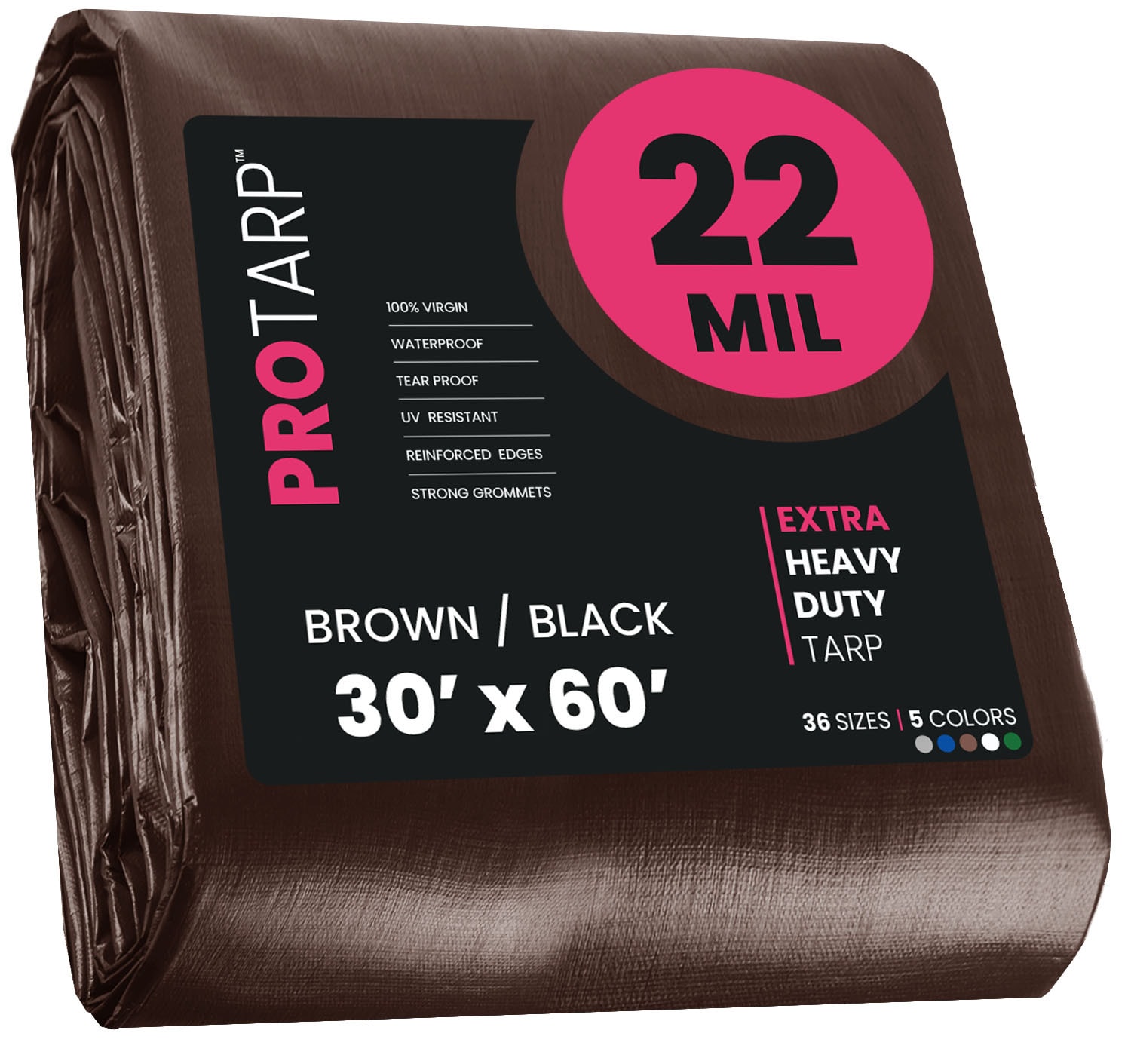 PROTARP PT-202-30X60 30-ft x 60-ft Brown Waterproof Commercial Polyethylene 22-mil Tarp