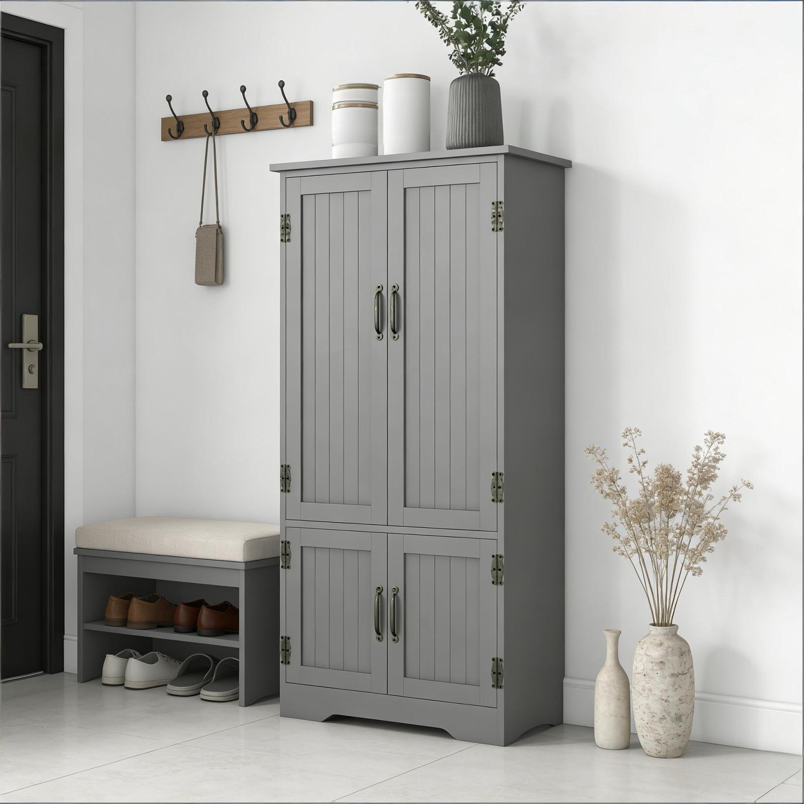 CHITA Farmhouse Wood Pantry Cabinet with 2 Shelves Freestanding for Kitchen Dining Room Pantry and Household Organization Gray