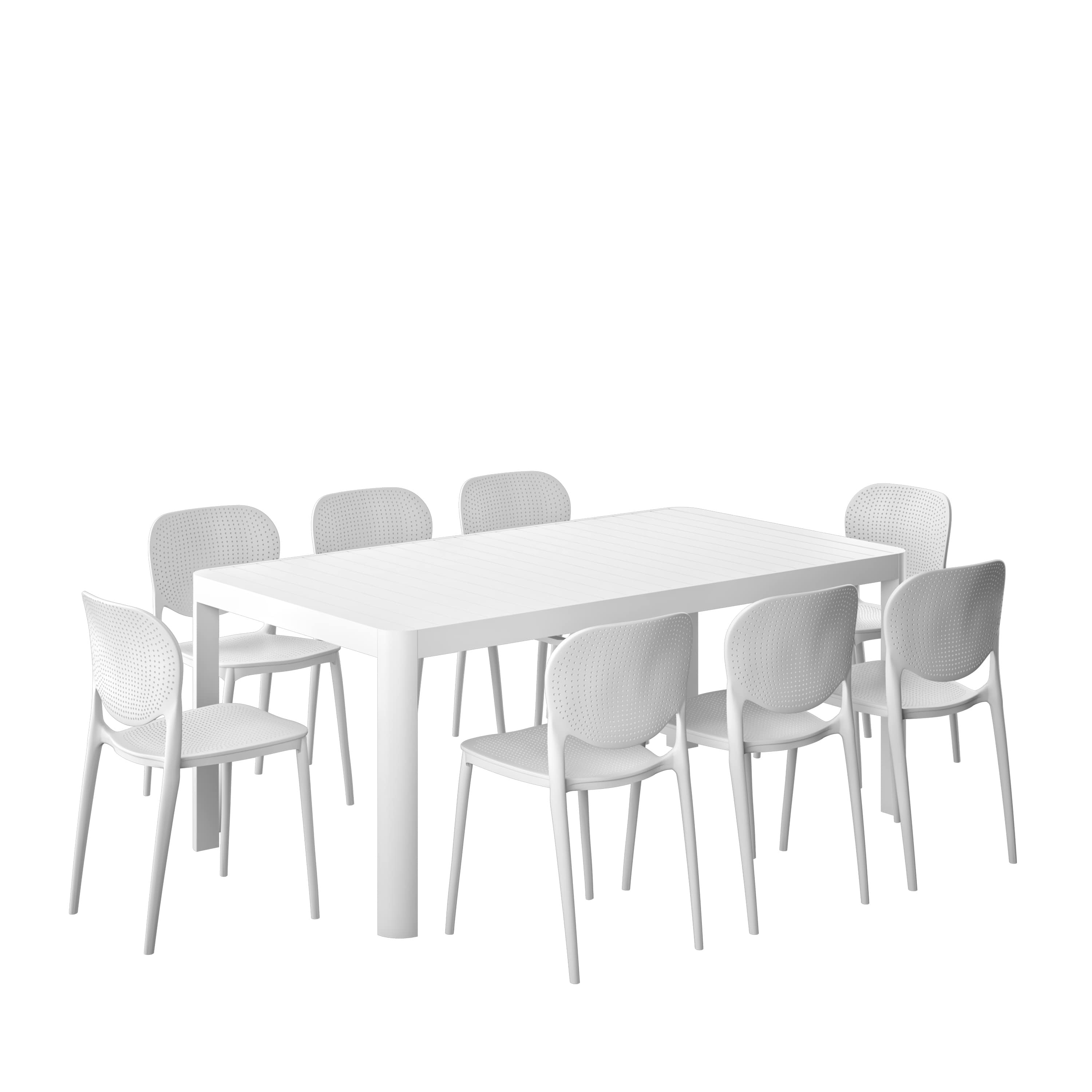 Amazonia CALRECTWHT-8ISA WHT Urban Elements Hainan Patio Dining Set for 8 – Perfect for Family and Friends - Modern and Stylish Dining Table with Chairs