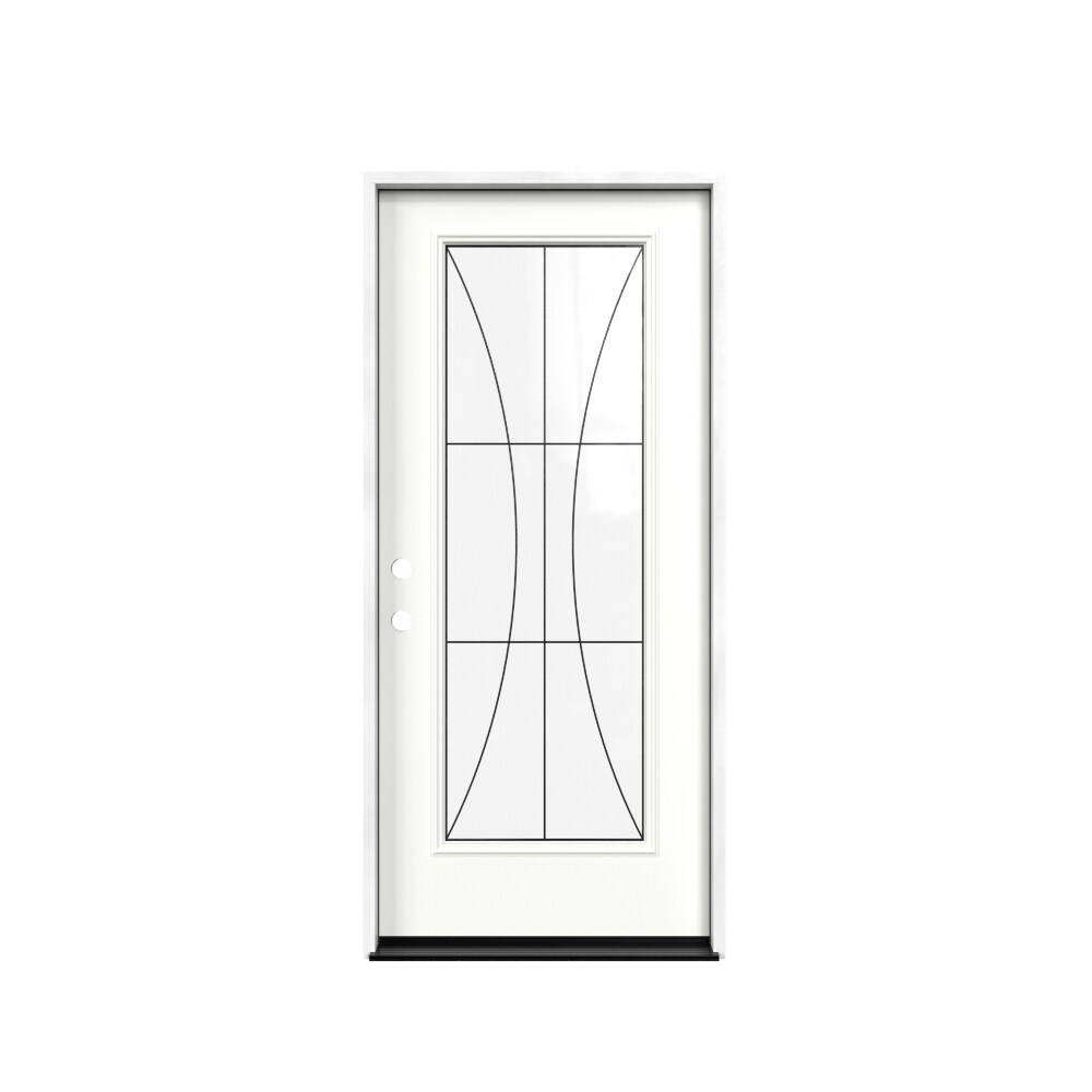 Masonite 641883 M-Protect Luna Glass 36-in x 80-in x Fiberglass Full lite Right-hand inswing Arctic White Painted Prehung Slab Front Door with Brickmould Solid core