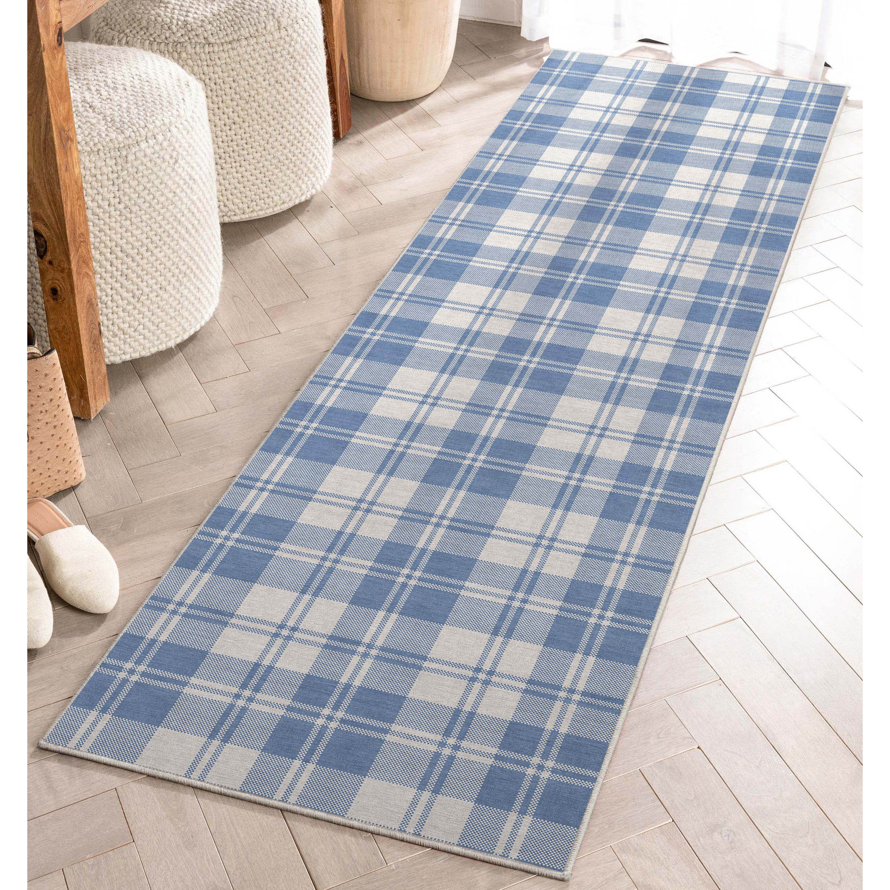 Well Woven W-PLD-01J-2 Apollo 2 x 8 (ft) Flatweave Polyester Blue Rectangular Indoor Geometric Mid-Century Modern Runner rug